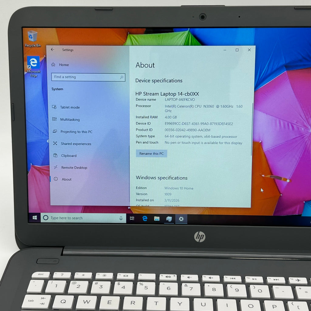 HP Stream 14-CB012DX 14" Celeron N3060 4GB RAM 64GB SSD Win 10