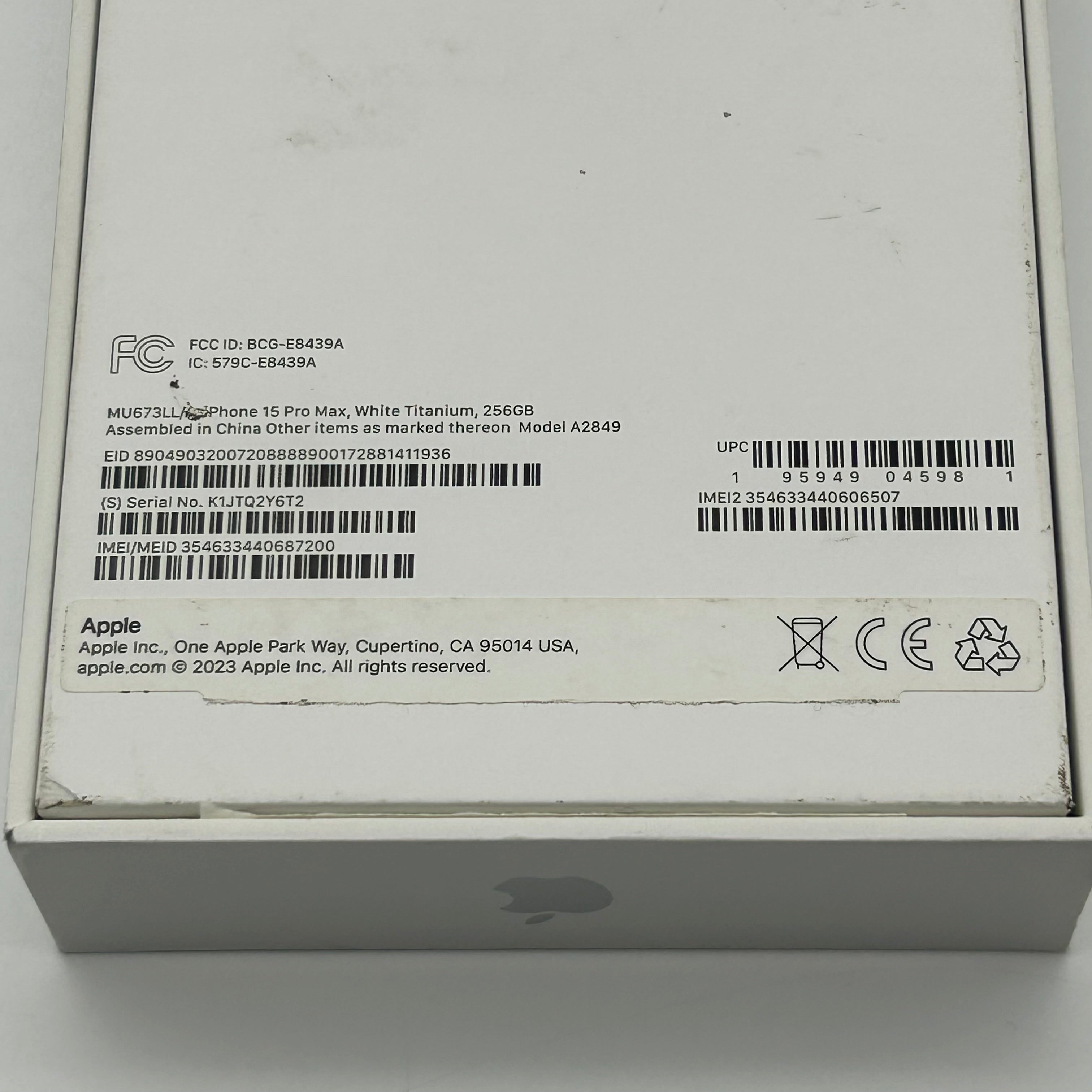 Apple iPhone 15 Pro Max 256GB Factory Unlocked 84%BH White Titanium