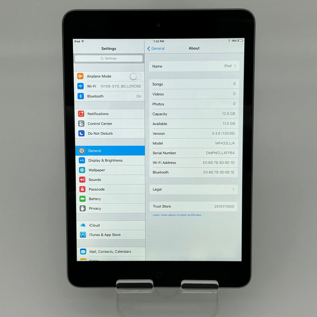 Apple iPad Mini 1st Gen 16GB A1432  - MD528LL/A  Slate Gray - Used Tested Works