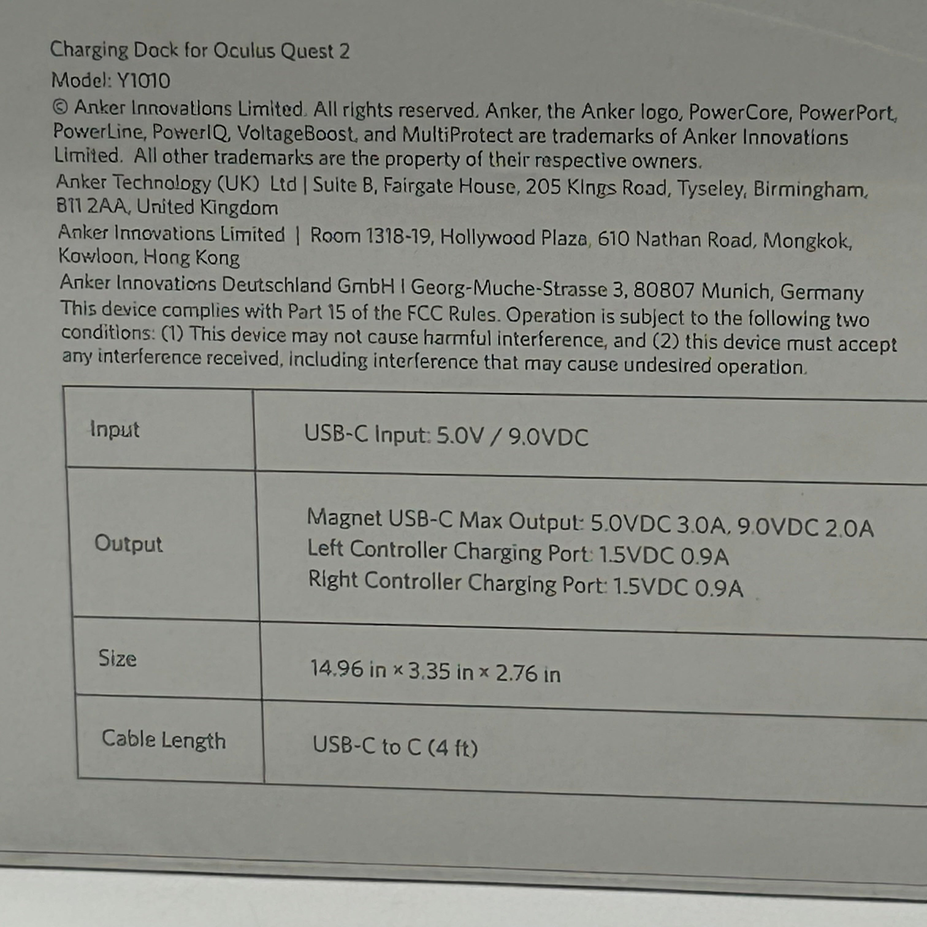 Anker Y1010 Charging Dock for Meta Oculus Quest 2