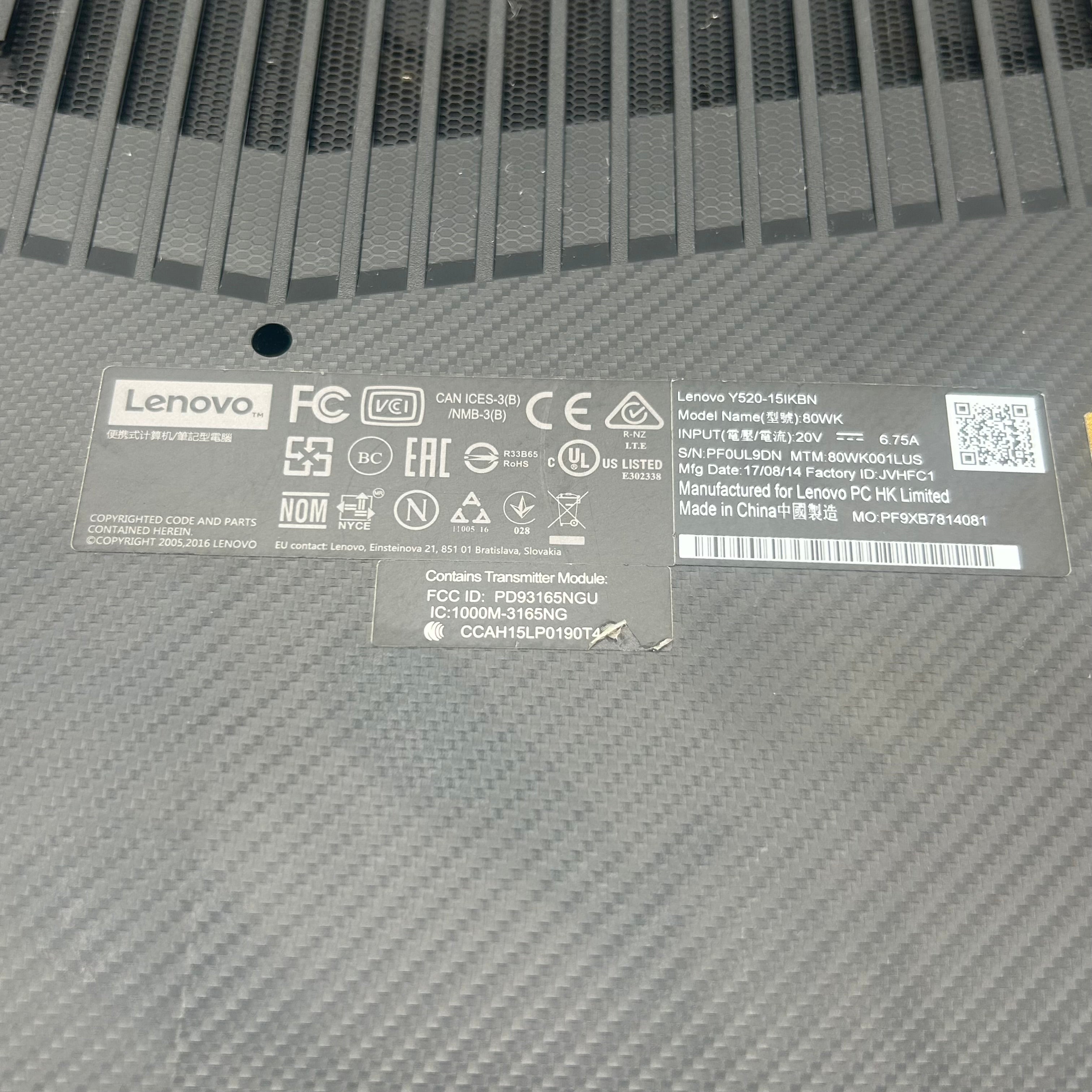 Lenovo Legion Y520-15IKBN 15.6" Core i5 24GB RAM 1TB HDD GTX 1050 Ti Used - No charger