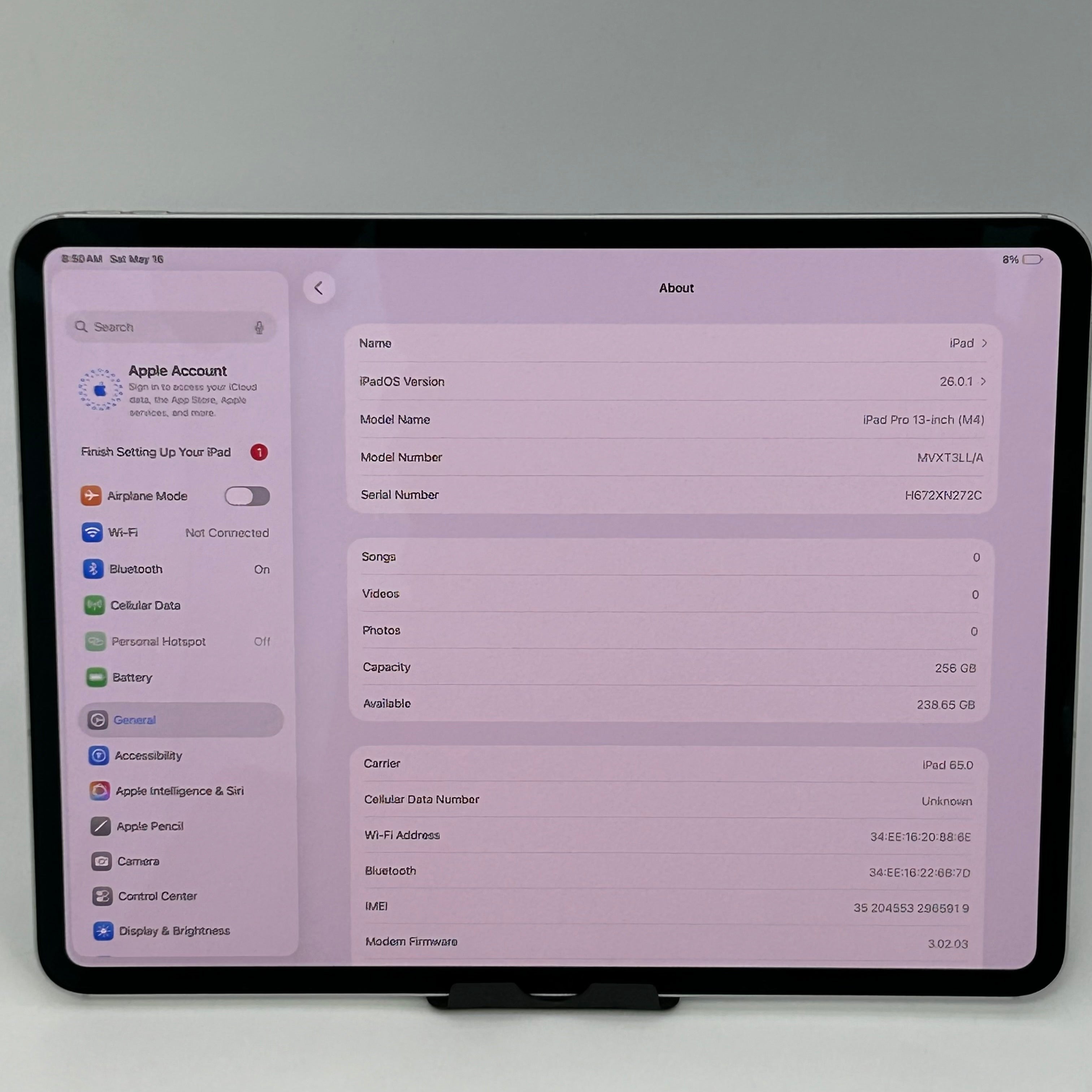 Apple iPad Pro 13-inch M4 Wi-Fi + Cellular A2926 MVXT3LL/A 256GB Battery 100%