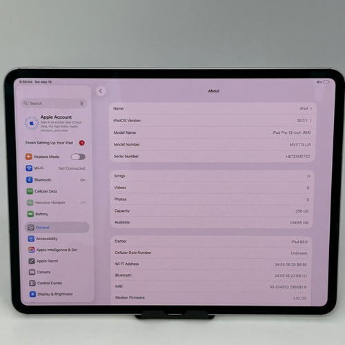 Apple iPad Pro 13-inch M4 Wi-Fi + Cellular A2926 MVXT3LL/A 256GB Battery 100%