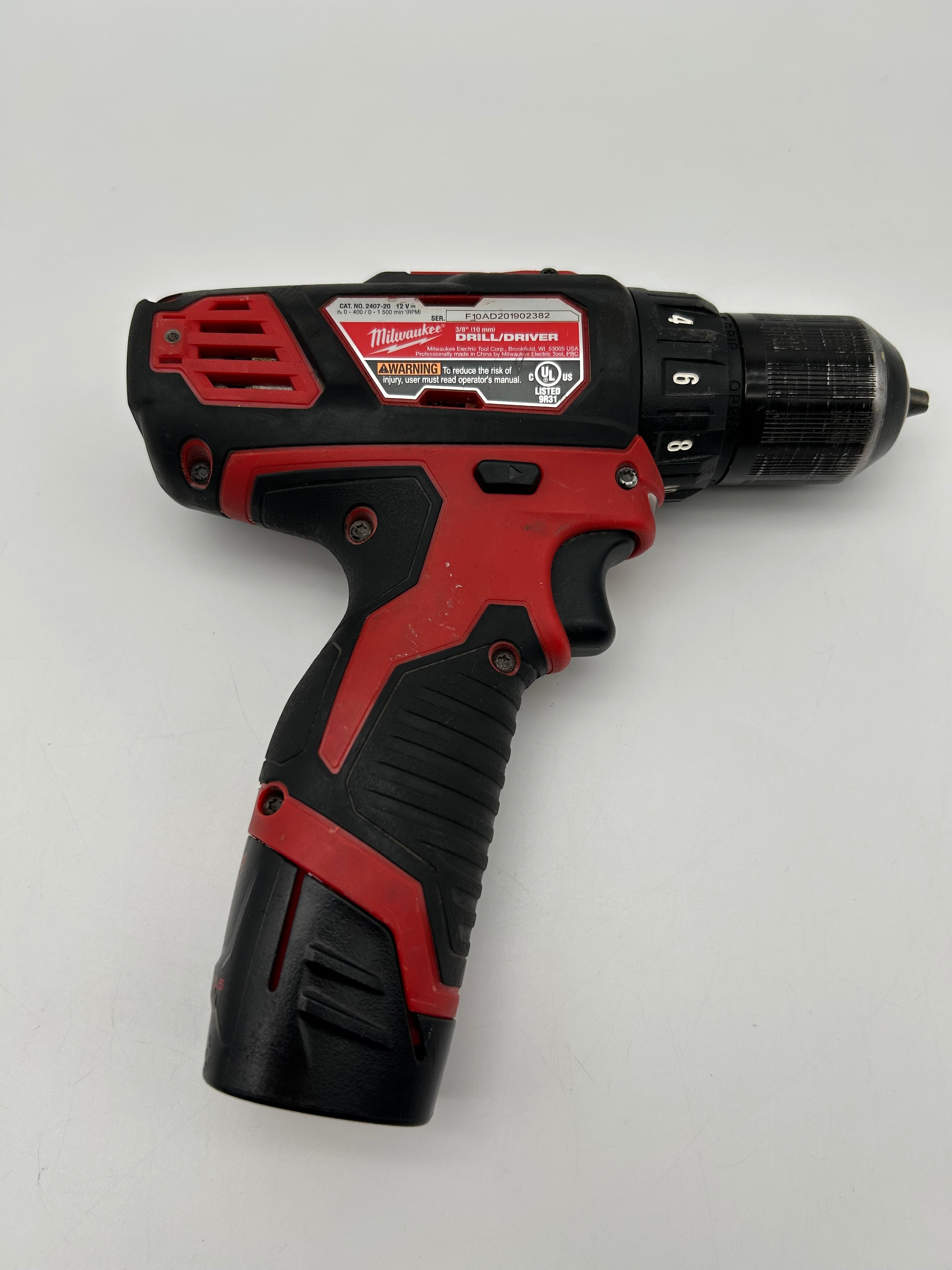 Milwaukee 2407-20 3/8" (10mm) Drill/Driver Red Used - C 2 Batteries