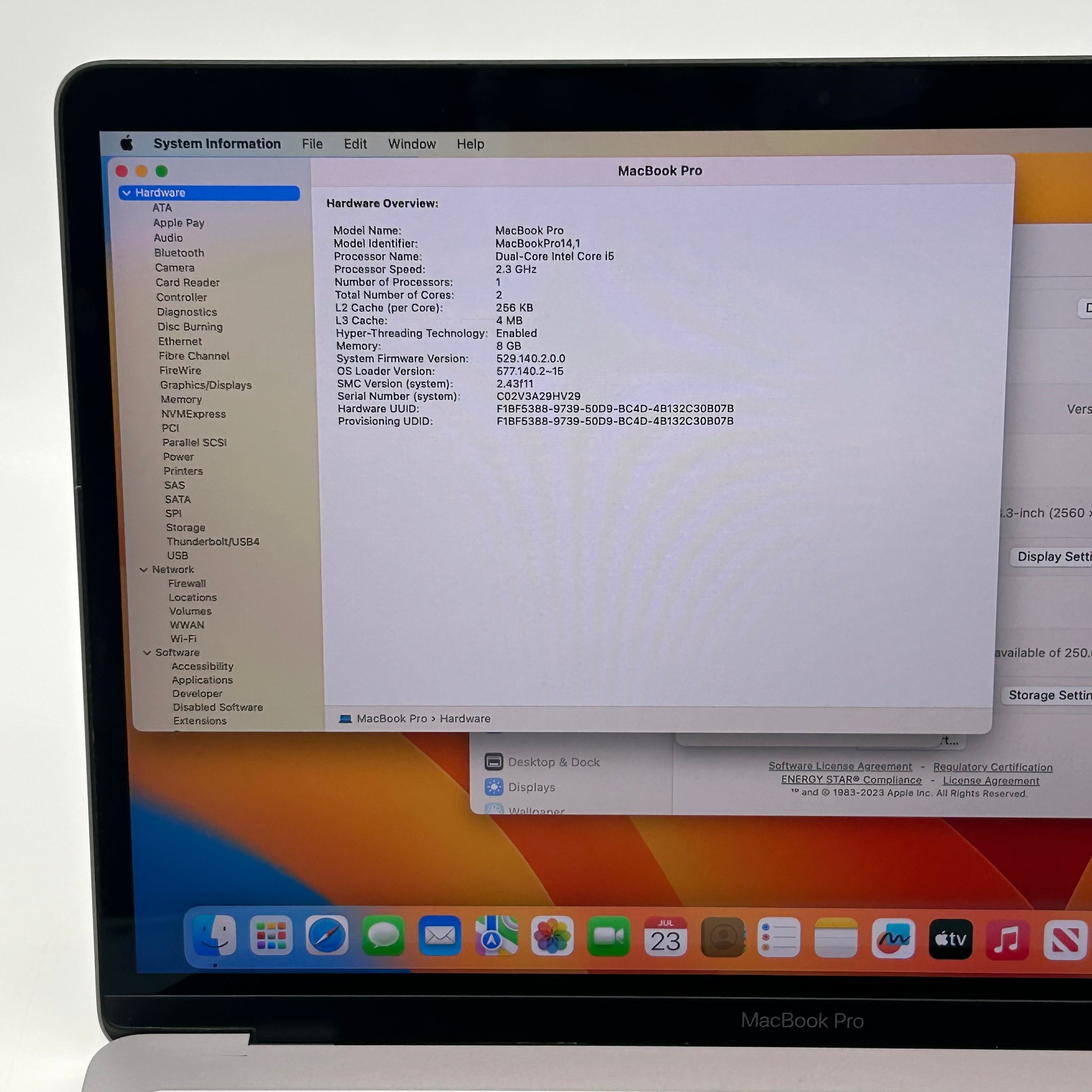 2017 Apple MacBook Pro 13.3" i5 2.3GHz 8GB RAM 256GB SSD Silver A1708