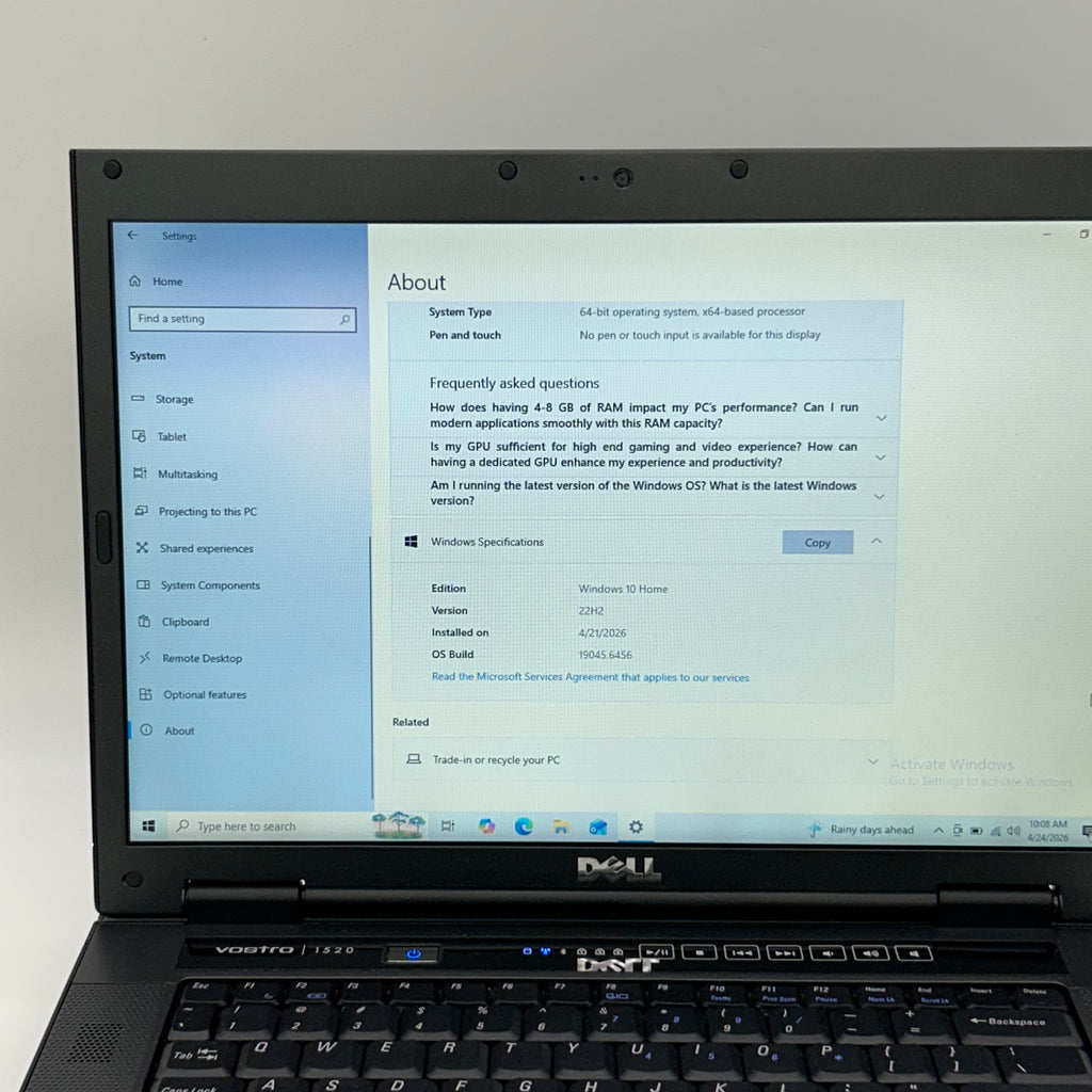 Dell Vostro 1520 15" Laptop Core 2 Duo T6570 4gb Ram 320gb HDD Windows 10 Home