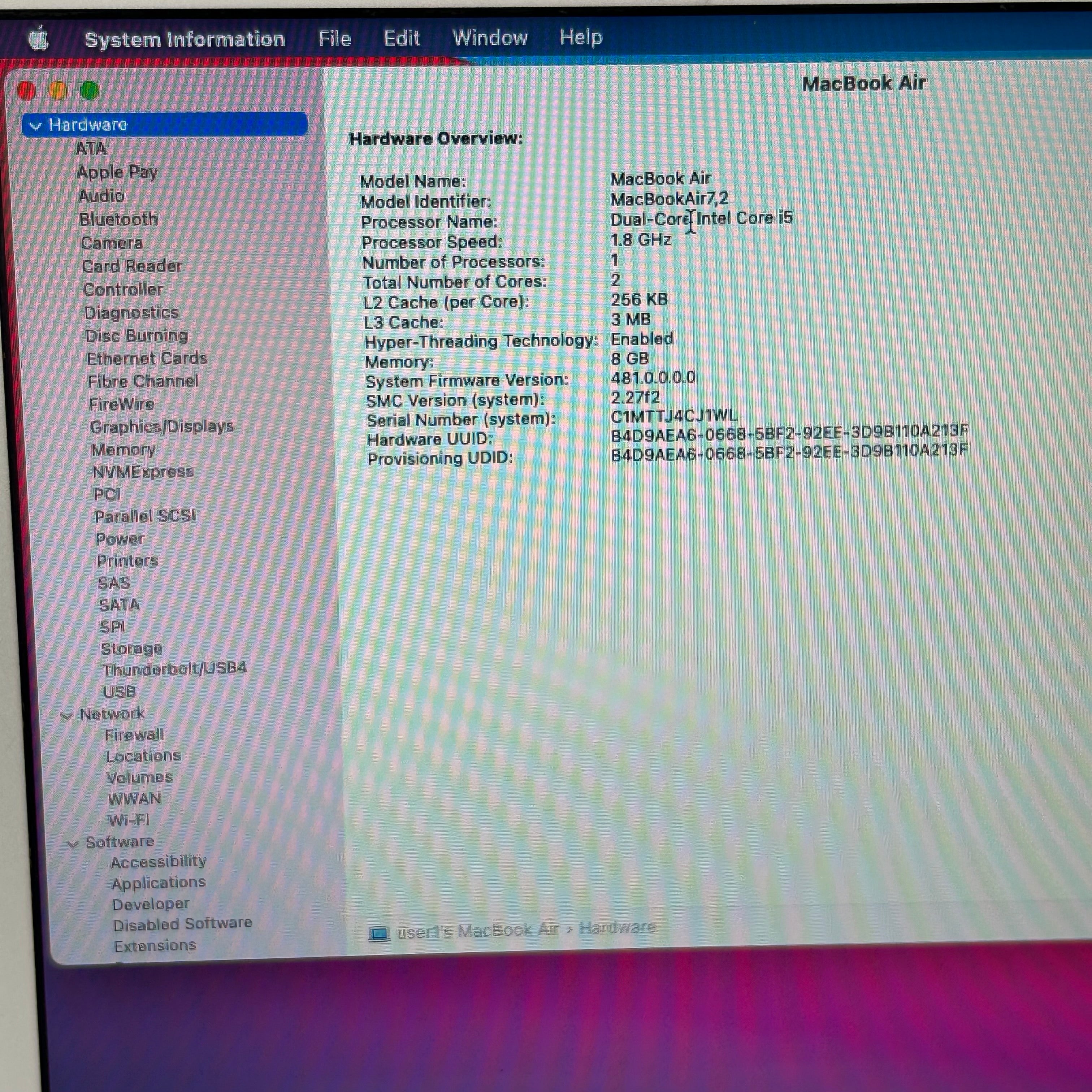 Apple MacBook Air 13" 2017 A1466 Core i5 1.8GHZ 8GB 256GB SSD  - Silver - Used
