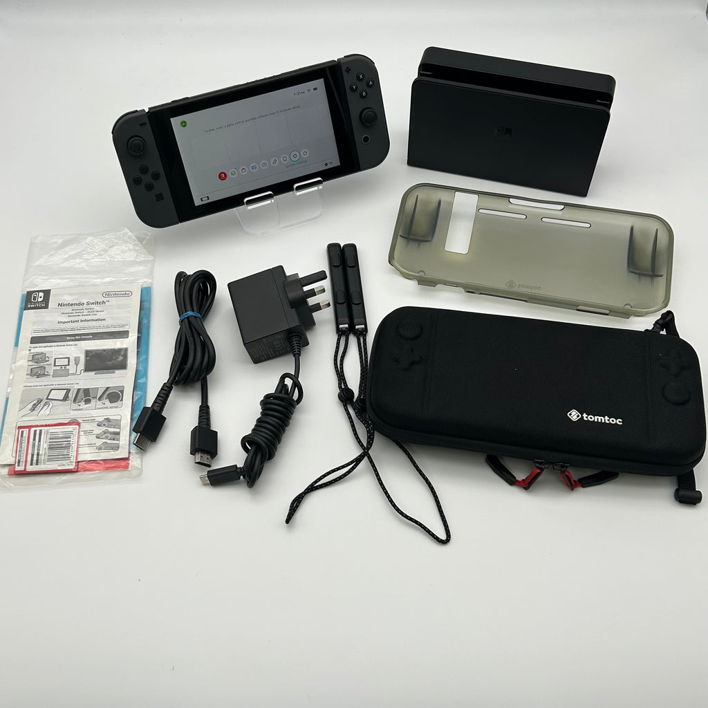 Nintendo Switch OLED Model 2021 32GB (HEG-001) Black - Dock AC Case Included - Used