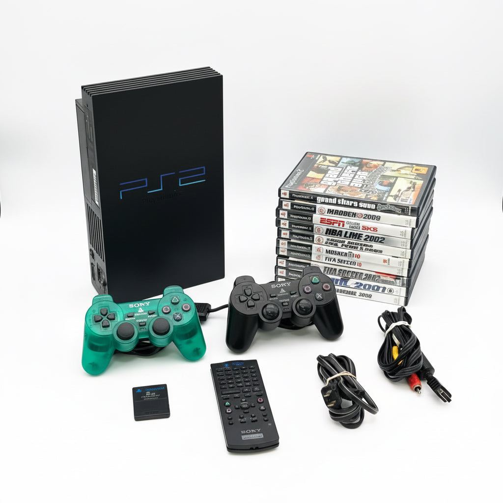 Sony PlayStation 2 PS2 FAT Console SCPH-30001 Bundle w/ 2 Controllers & 10 Games