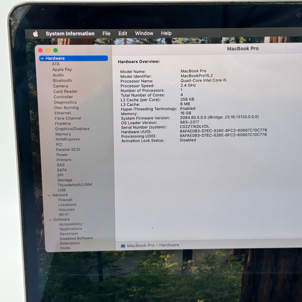 Apple MacBook Pro 13 2019 A1989 i5 2.4GHz 16GB 256GB Service Battery