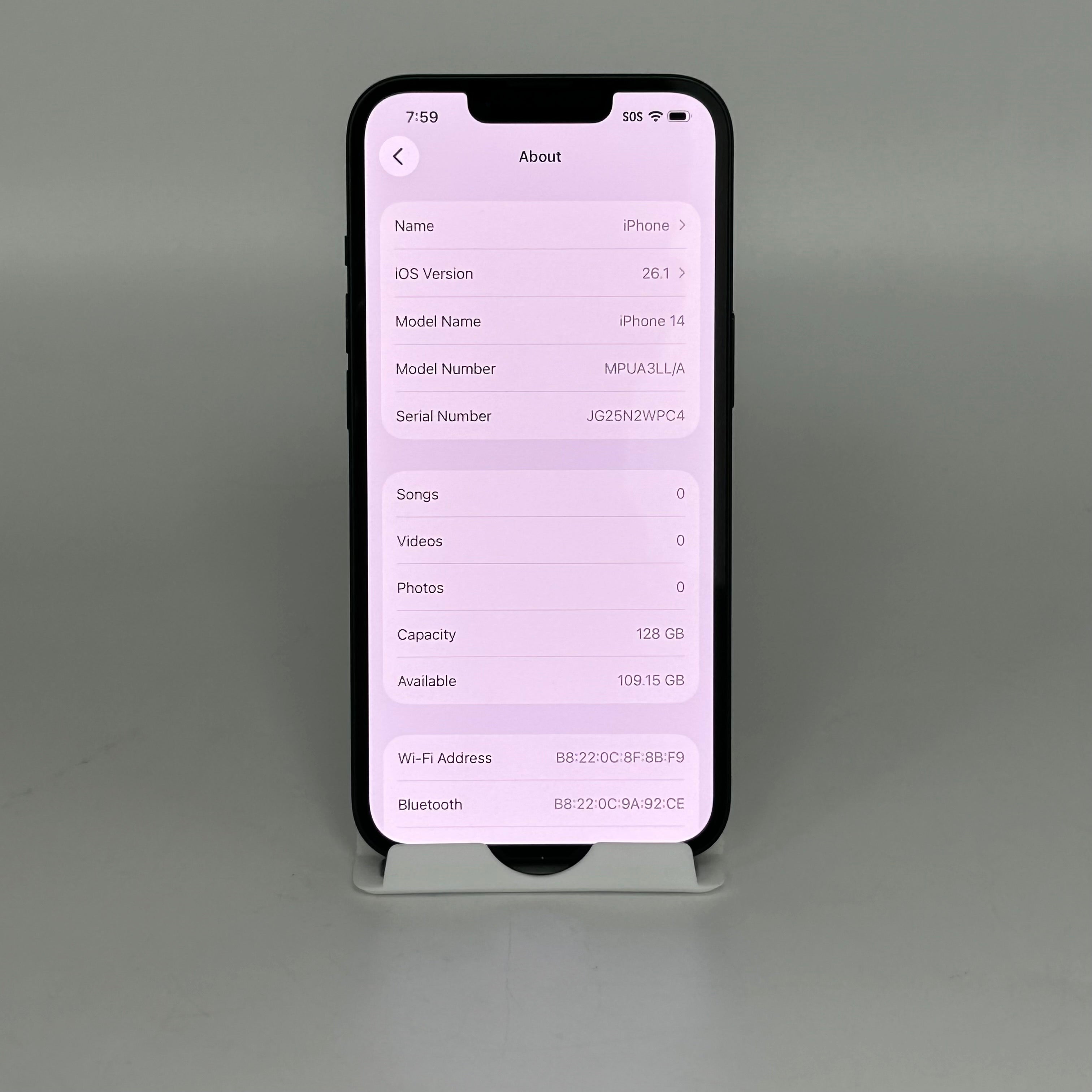 T-Mobile Apple iPhone 14 A2649 128GB Midnight 100%BH - PARTS ONLY!