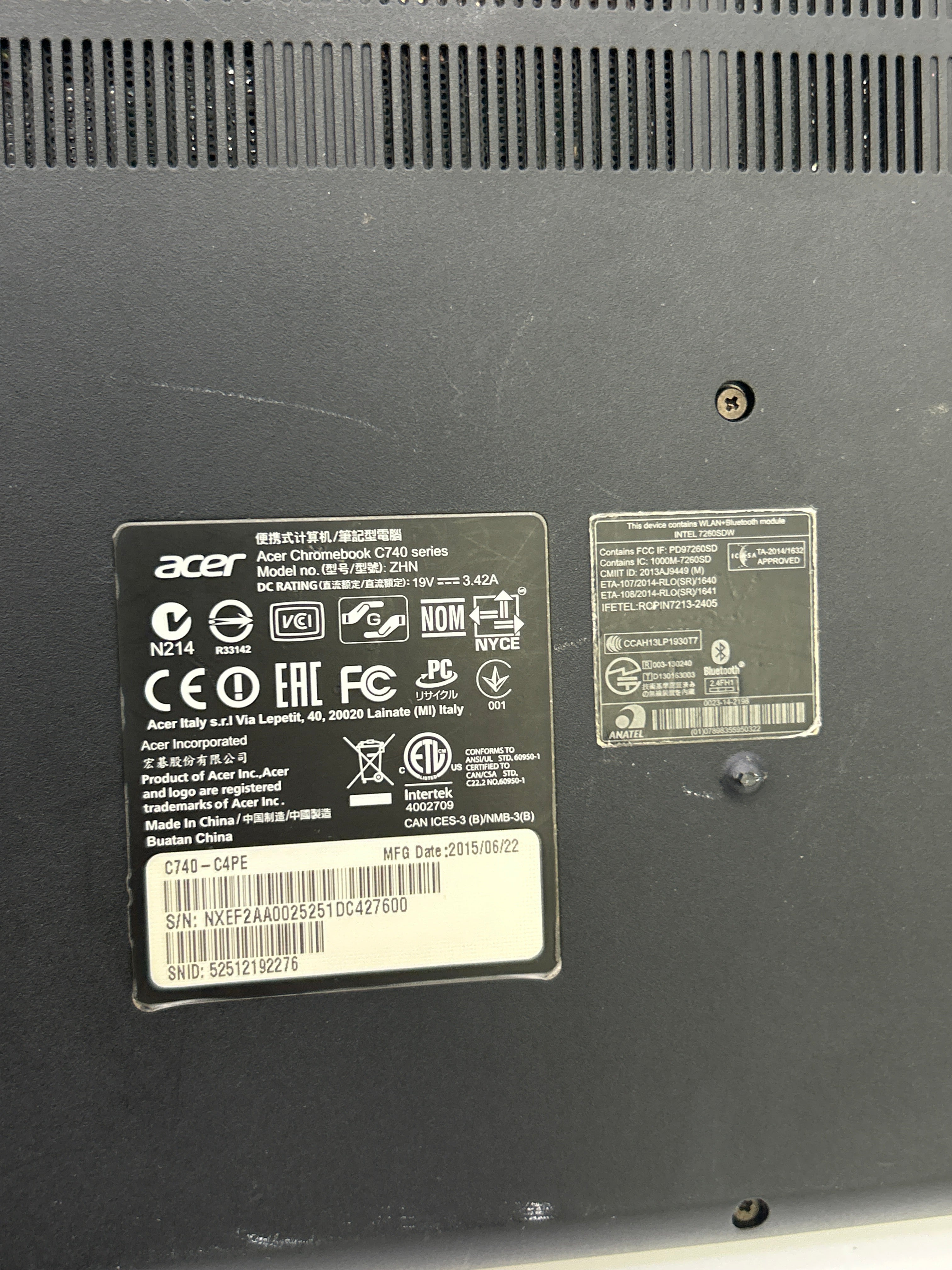 Acer C740 Laptop 11-inch Intel Celeron 4GB RAM 32GB Black Used for Parts