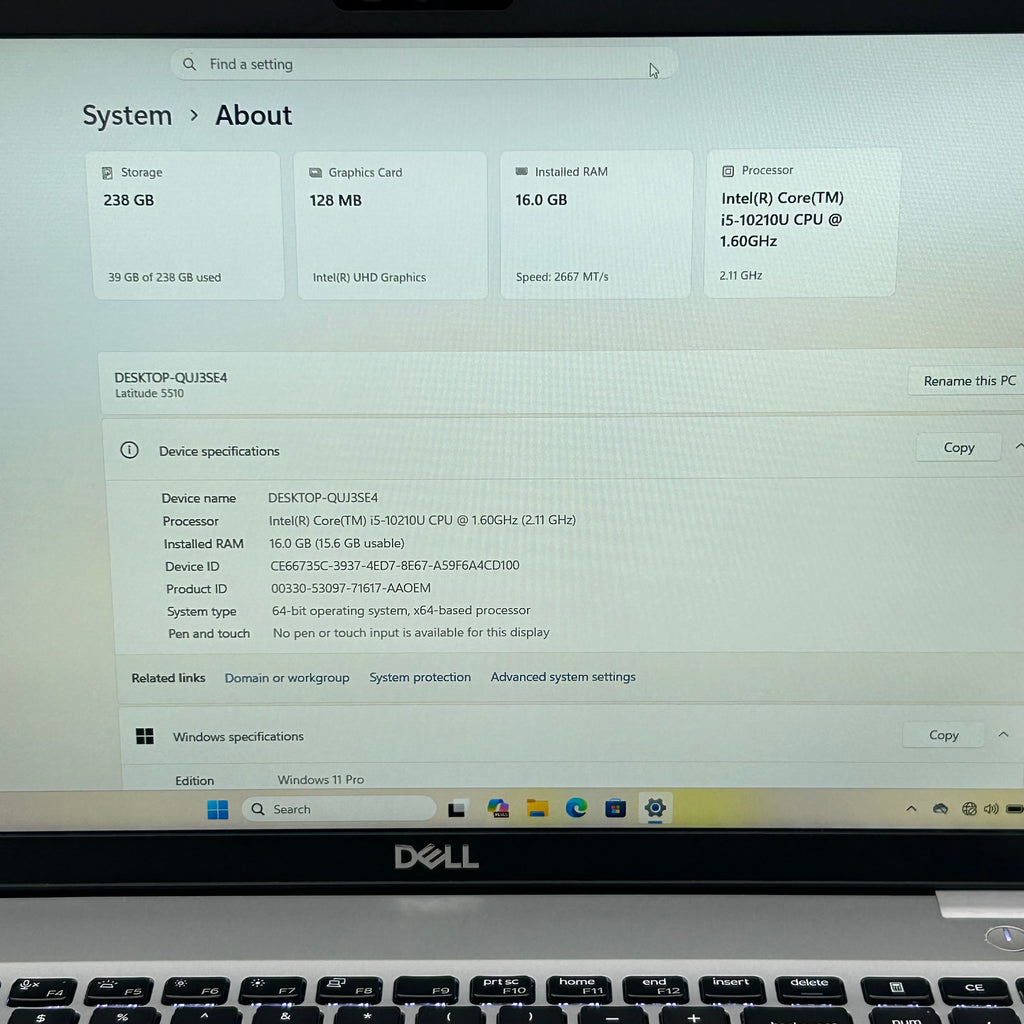 Dell Latitude 5510 15.6" i5-10210U 16GB RAM 256GB SSD Win10 Charger Mouse READ