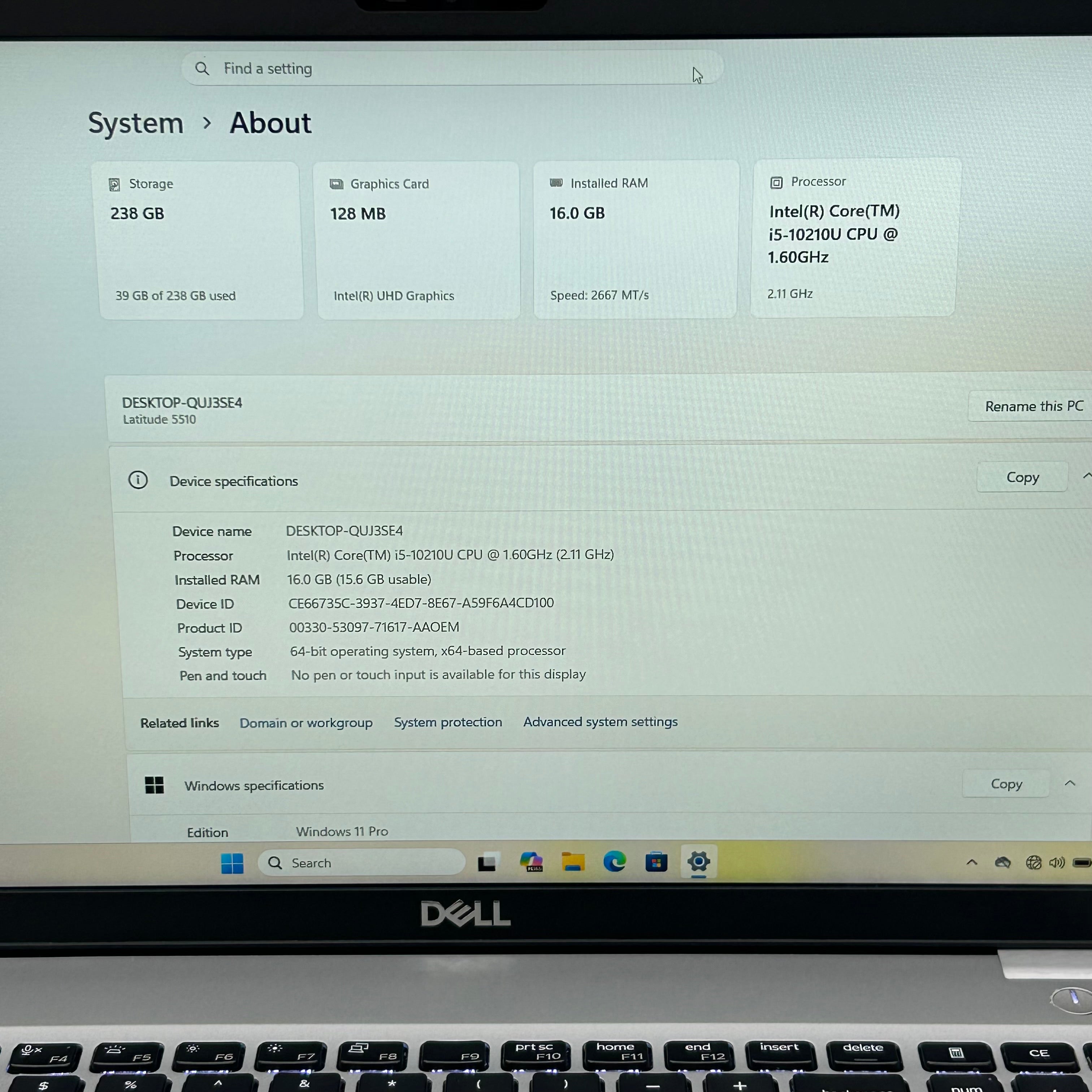 Dell Latitude 5510 15.6" i5-10210U 16GB RAM 256GB SSD Win10 Charger Mouse READ