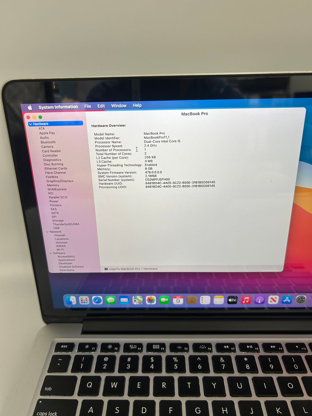 Apple MacBook Pro 13-inch Late 2013 2.4GHz Core i5 8GB 256GB Silver Used - C