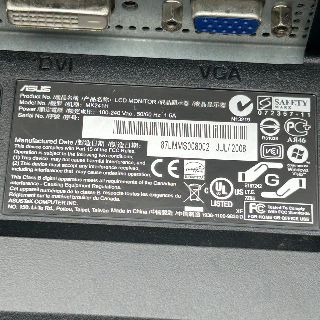Asus MK241H Black Monitor Only Power Cables Included - Used