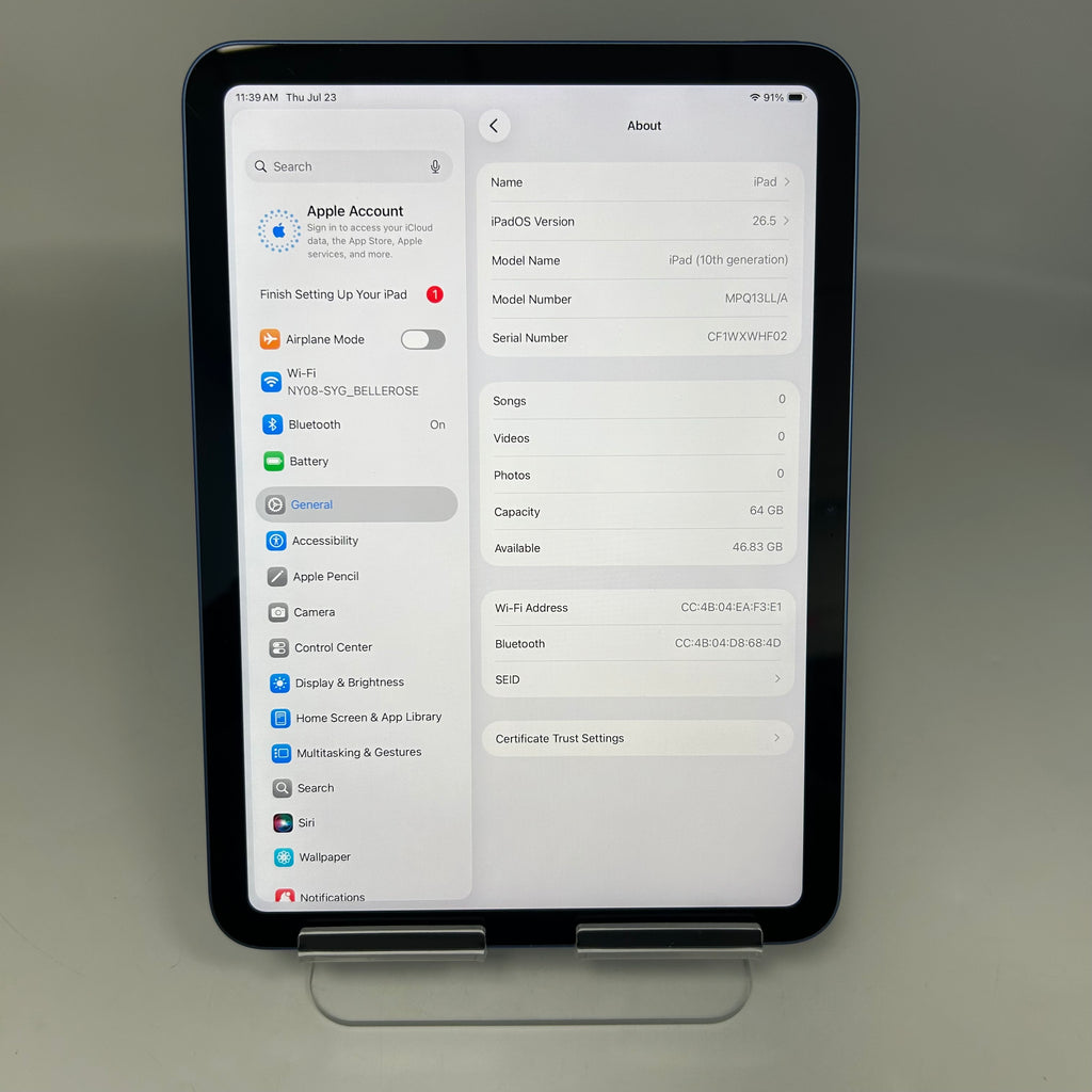 Apple iPad (10th Generation) A2696 64GB Blue WiFi Only