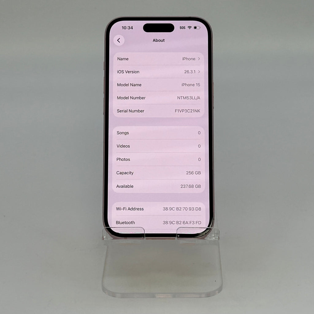 Apple iPhone 15 A2846 256GB Pink (Unlocked) 99% Bh - 203 cycle