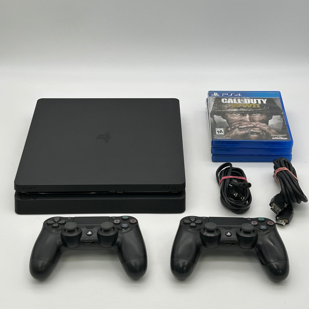 Sony PS4 Slim 1TB Console Black Bundle + 3 Games & 2 Controllers - Tested (Drift)