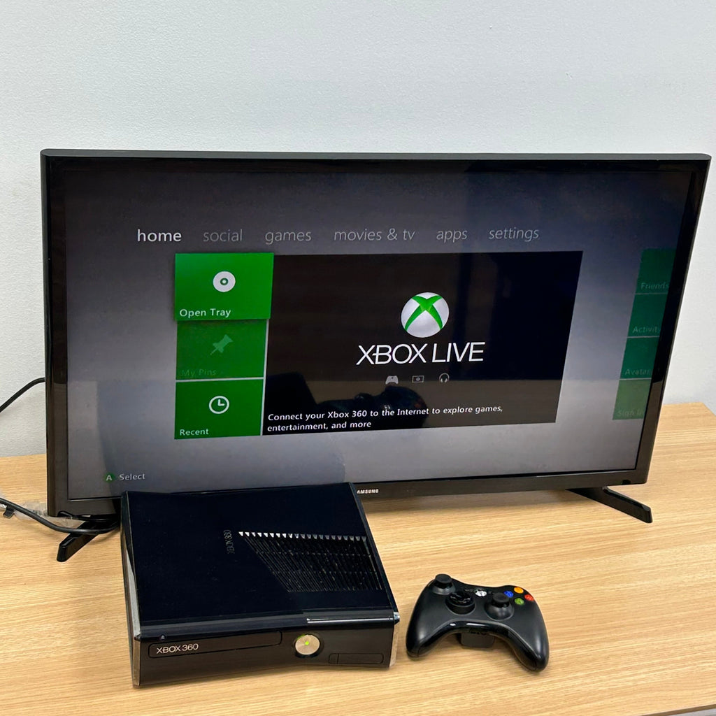 Xbox 360 Slim 250GB Gaming Set – 13 Games & 3 Controllers: 1 Functional & 2 Defective - Used