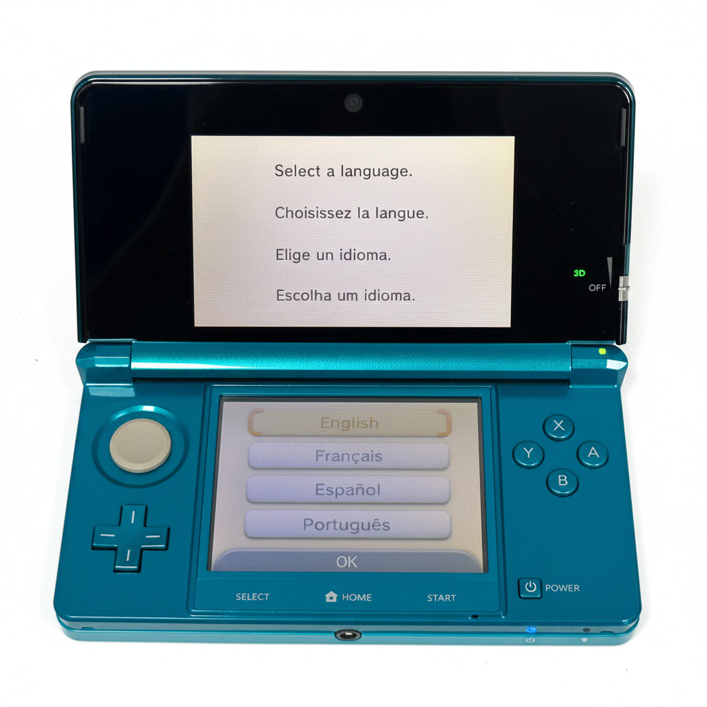 Nintendo 3DS (CTR-001) 2011 Aqua Blue w/ 2GB SD Card, Stylus, Cable, and a Game
