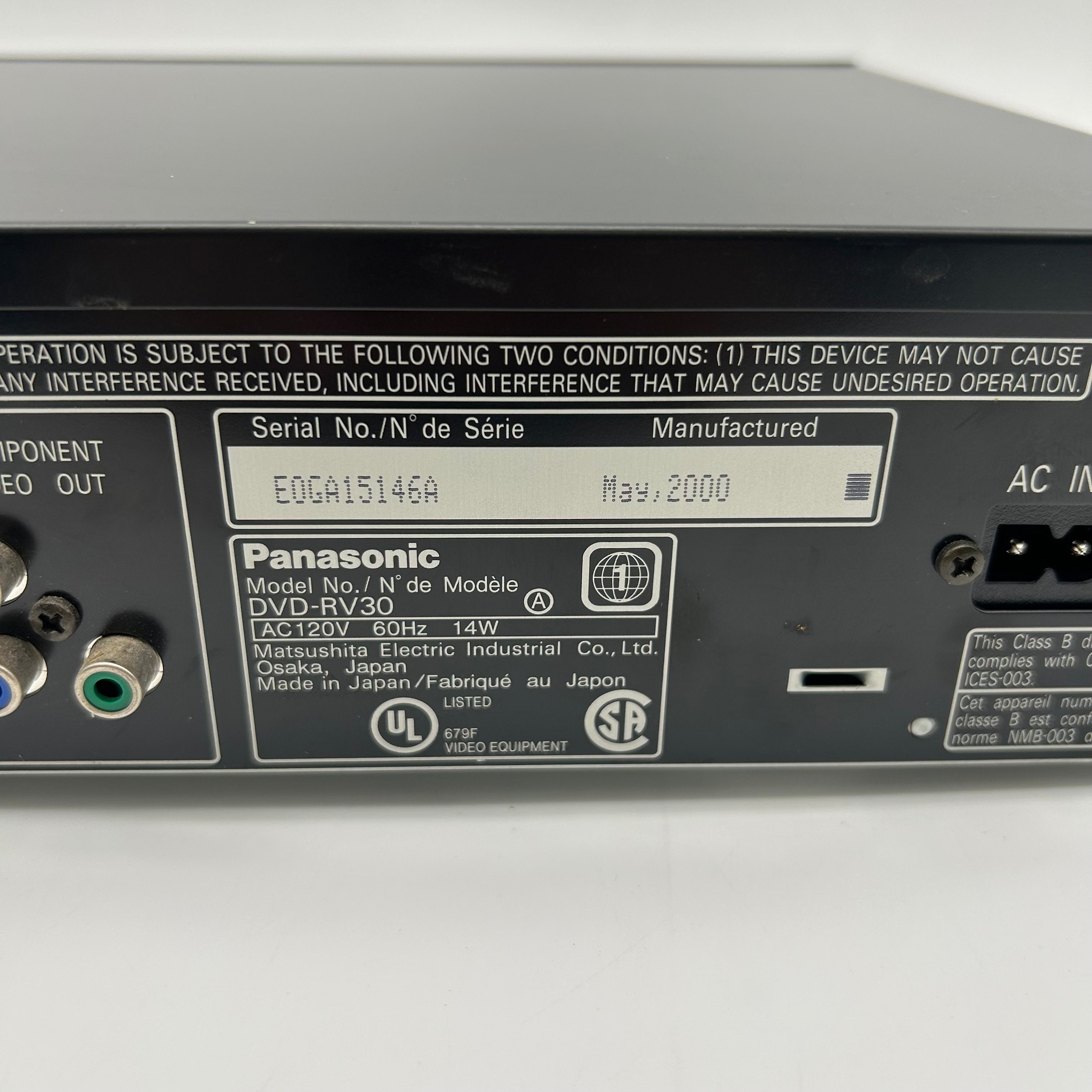 Panasonic RV30 DVD Player Untested - Parts Only