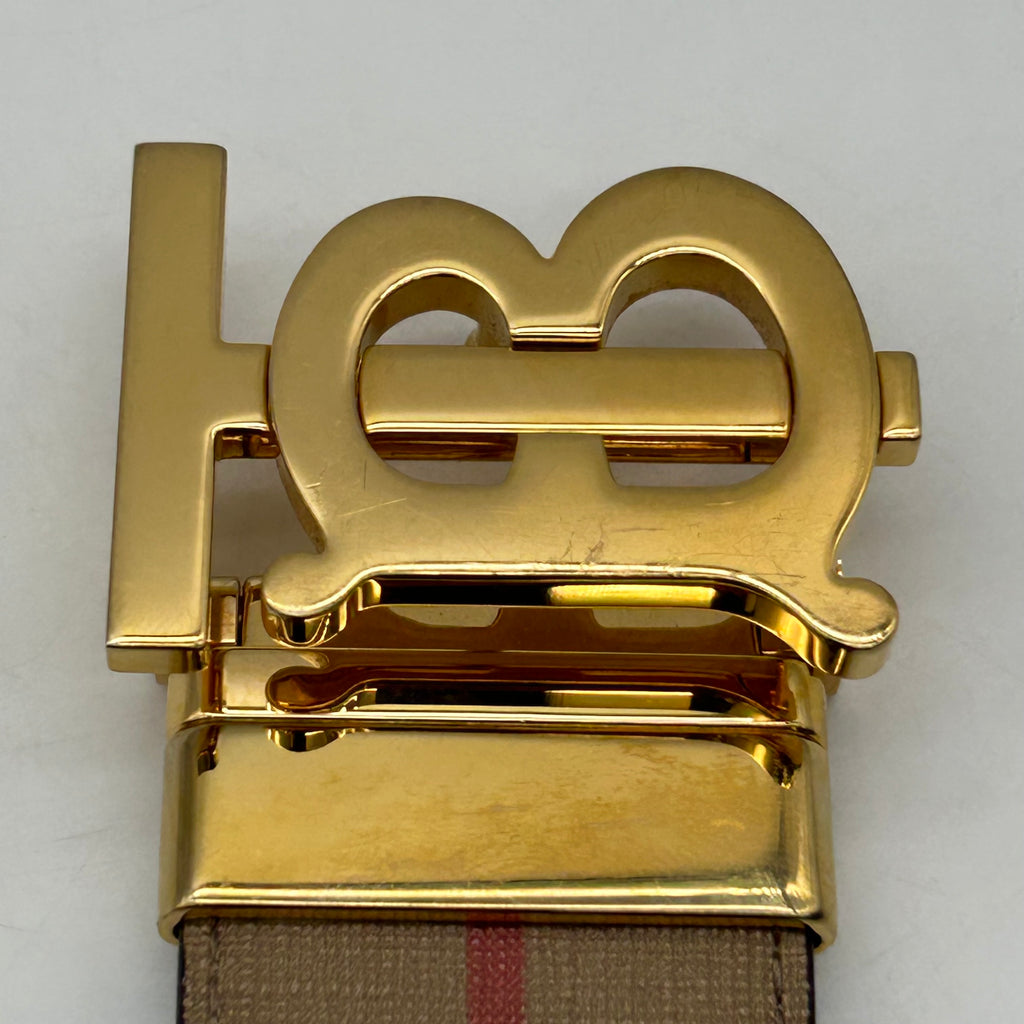 Burberry TB Monogram Reversible Belt Archive Beige Check Black Leather 40/100 Italy
