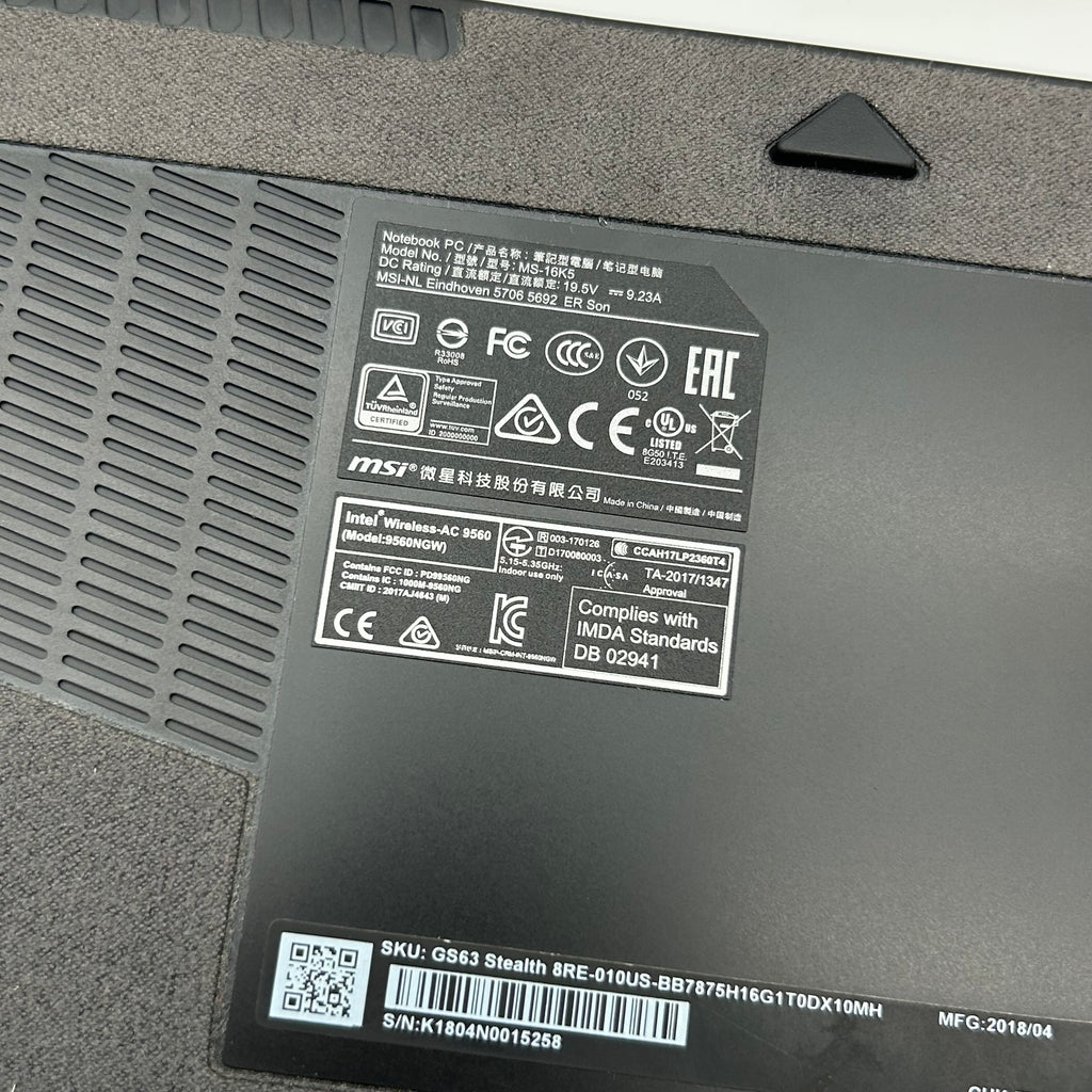 MSI GS63 Stealth 8RE 15.6" FHD 120Hz Intel Core i7-8750H 16GB RAM 256GB SSD 1TB HDD Black Gaming Laptop Used With Box