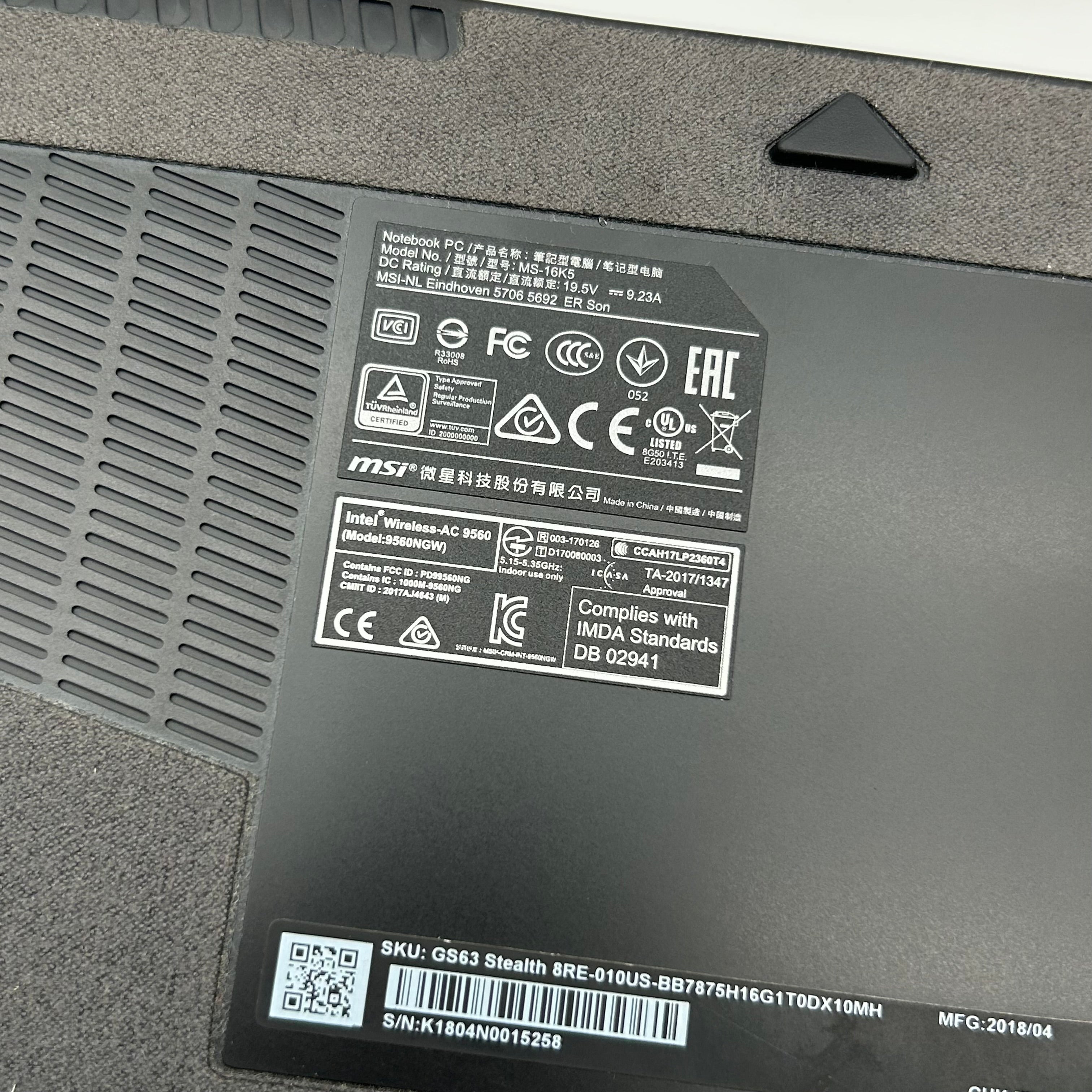 MSI GS63 Stealth 8RE 15.6" FHD 120Hz Intel Core i7-8750H 16GB RAM 256GB SSD 1TB HDD Black Gaming Laptop Used With Box