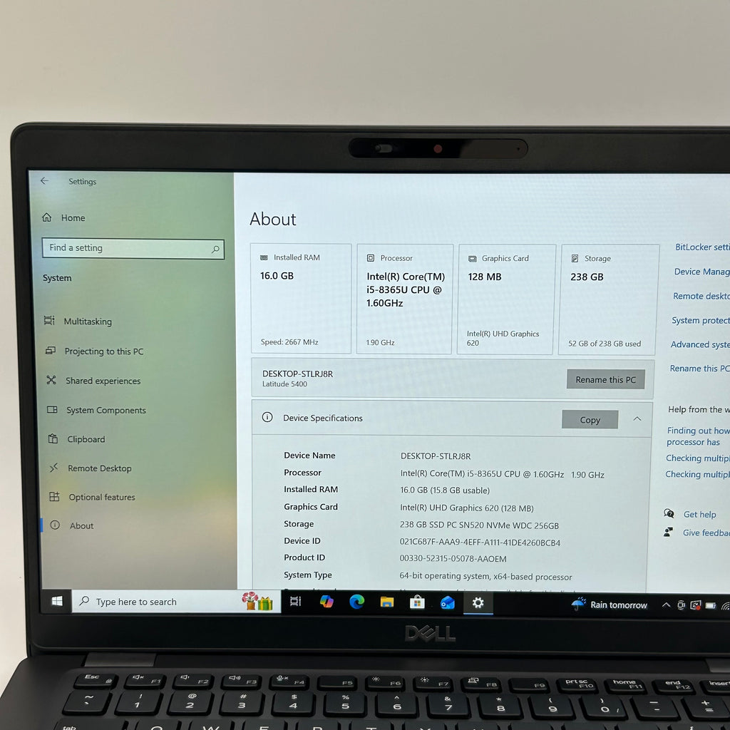 Dell Latitude 5400 14-inch Laptop i5-8365U 16GB RAM 256GB SSD