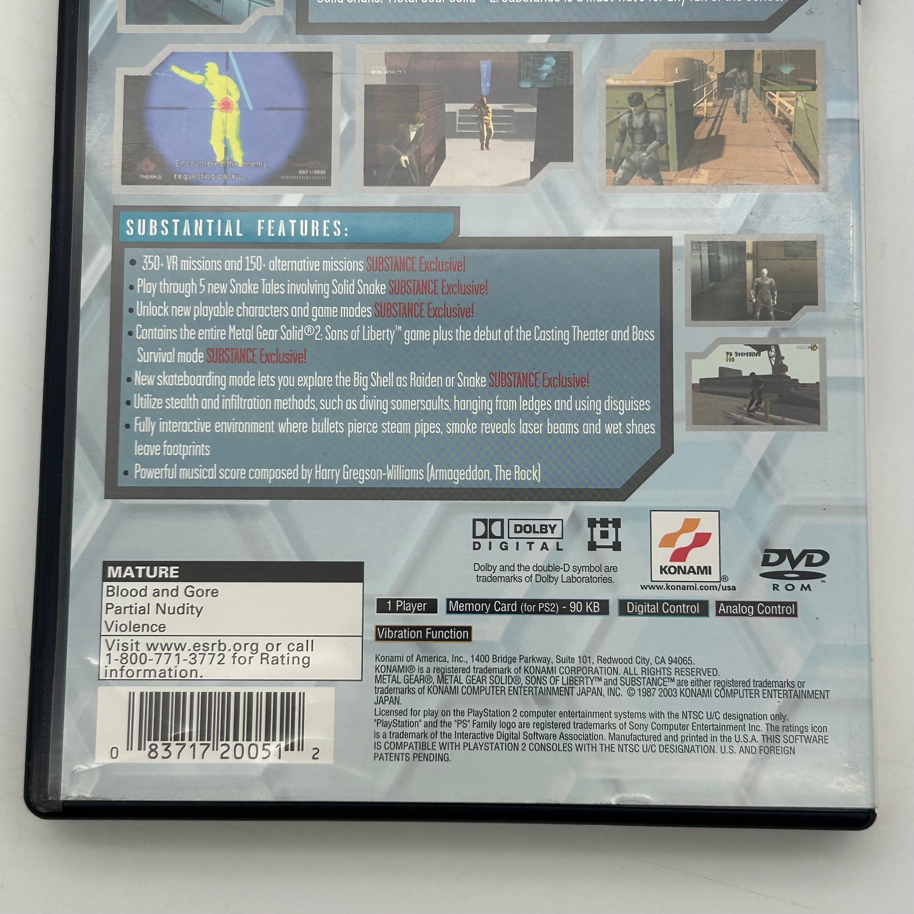 PS2 Metal Gear Solid 2 Substance w/ Manual & Case