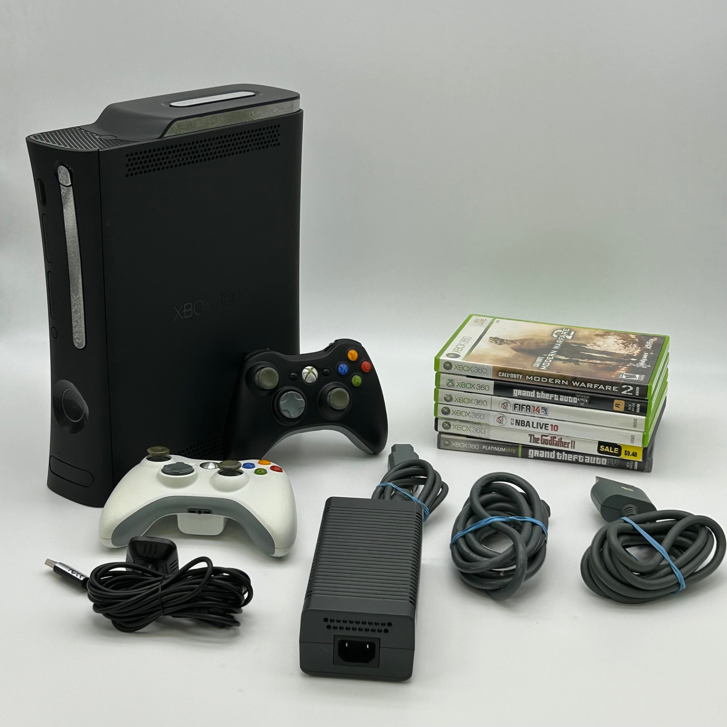 Microsoft XBox 360 S Slim 120GB 60S Bundle - Controllers - Cables - 6 Games - Black - Tested & Works - Used