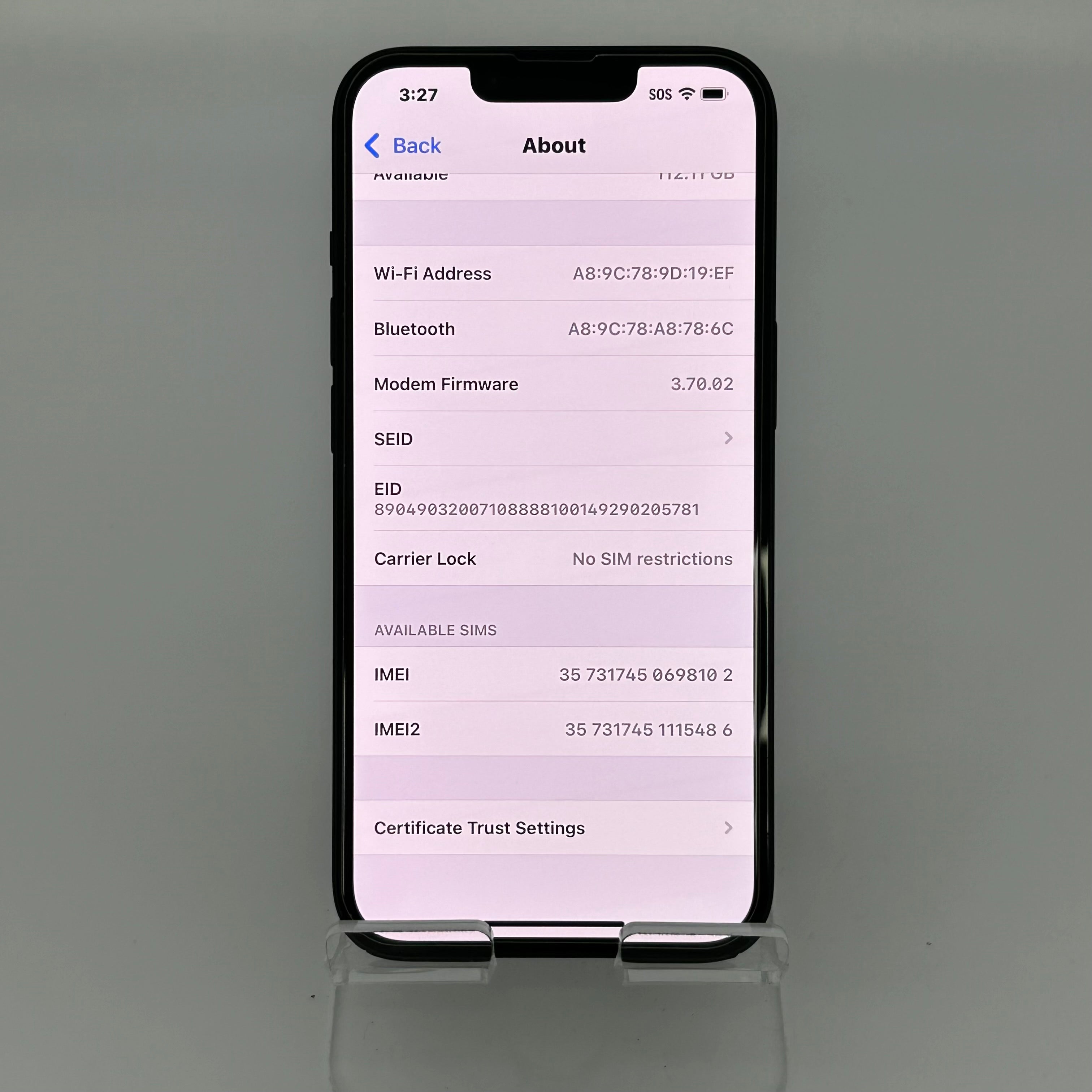 Apple iPhone 14 128GB Unlocked Midnight Black, MPUA3LL/A BH 88% Clean IMEI