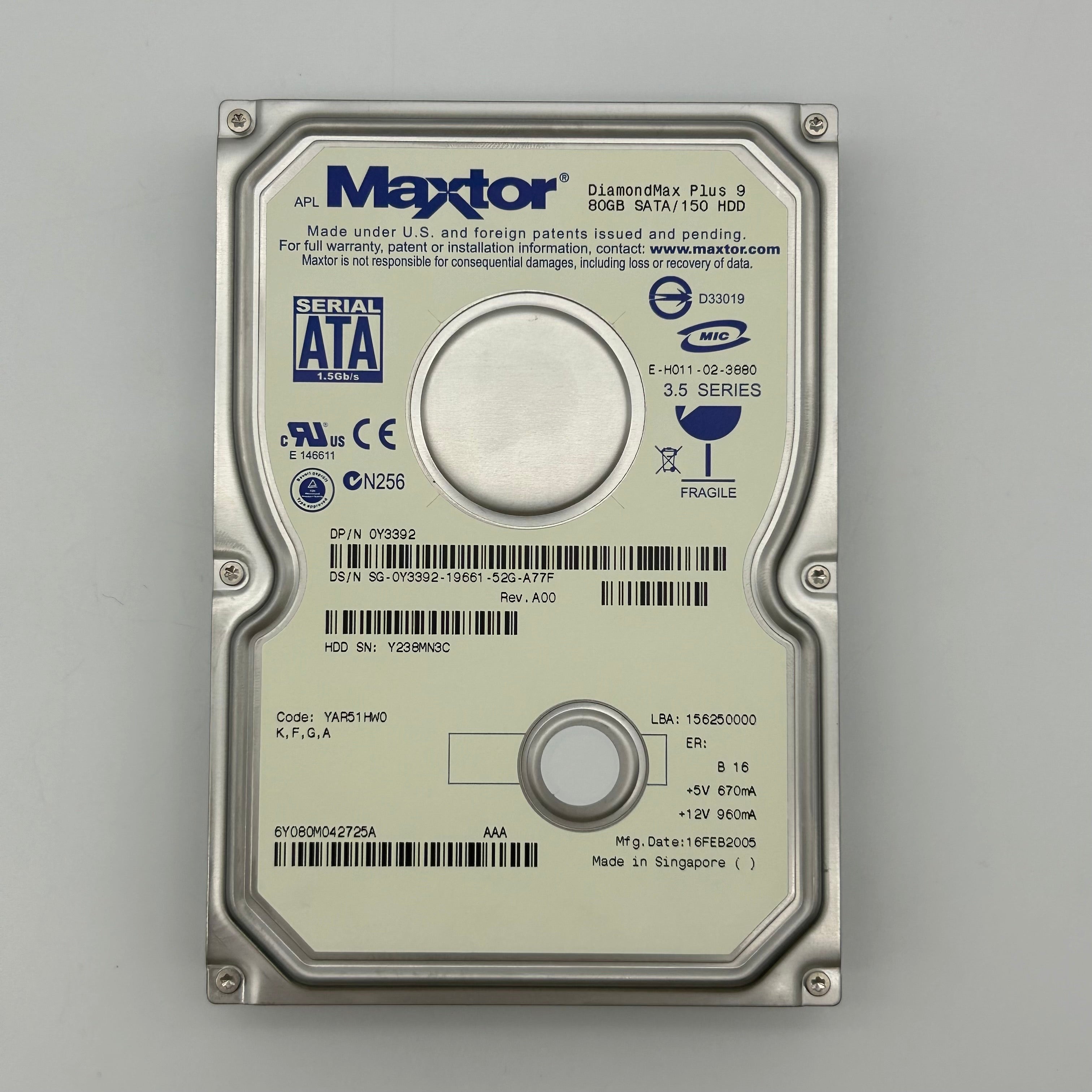 Maxtor DiamondMax Plus 9 80GB SATA 133 HDD 3.5" Hard Drive - Silver - Used