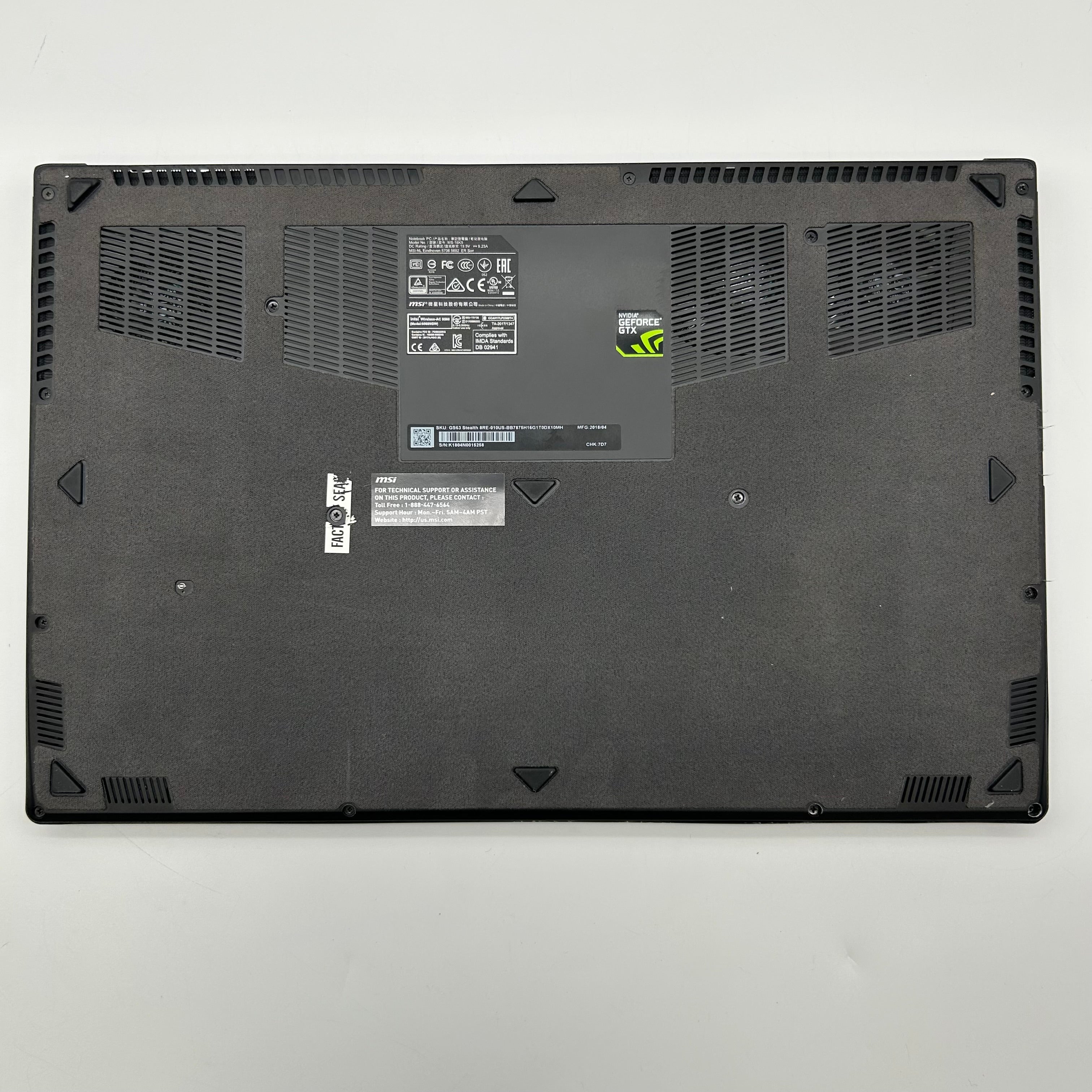MSI GS63 Stealth 8RE 15.6" FHD 120Hz Intel Core i7-8750H 16GB RAM 256GB SSD 1TB HDD Black Gaming Laptop Used With Box