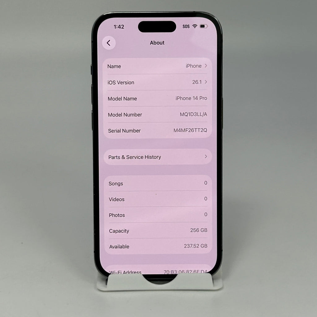 Unlocked Apple iPhone 14 Pro 256GB A2650 Deep Purple MQ1D3LL/A 78% BH
