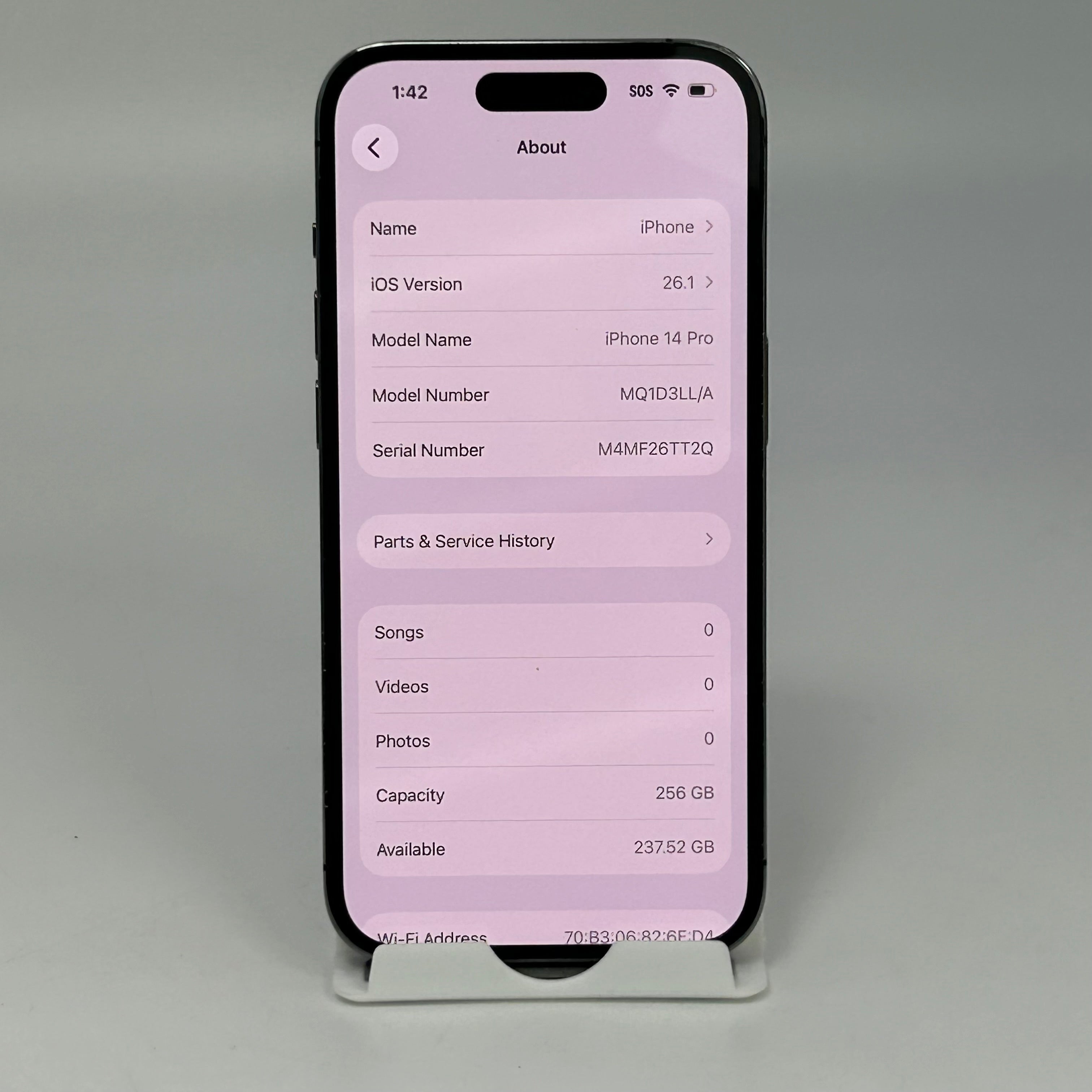 Unlocked Apple iPhone 14 Pro 256GB A2650 Deep Purple MQ1D3LL/A 78% BH