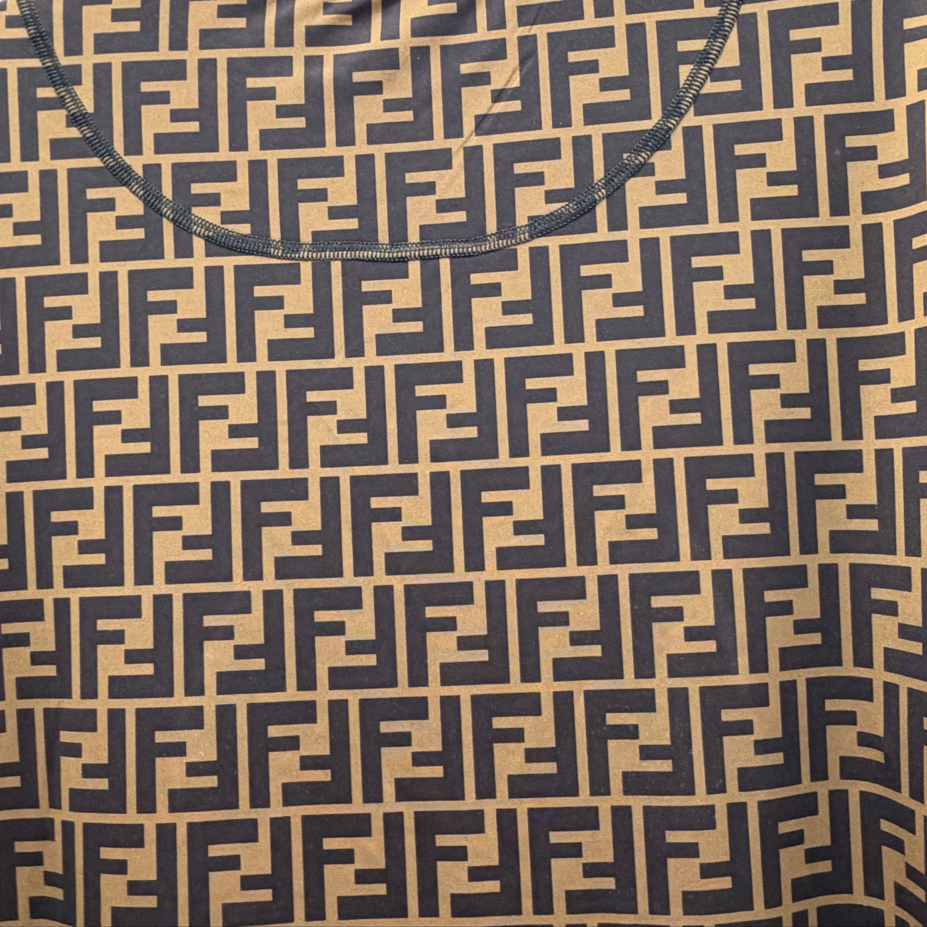 Fendi FF Zucca Monogram Cotton Short Sleeve T-Shirt Brown/Black - Large Size