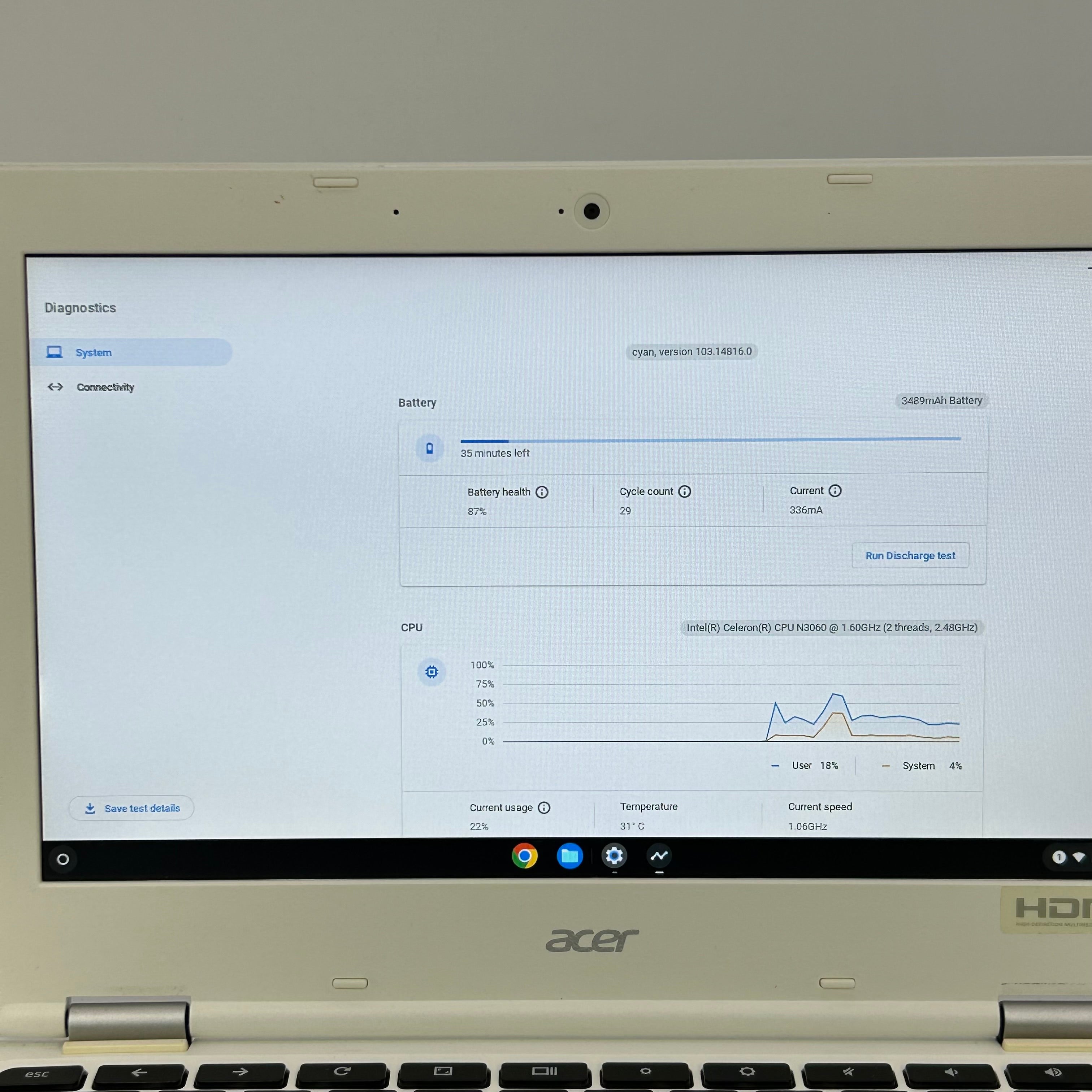 Acer Chromebook 11 CB3-132-C9M7 11.6-inch Intel Celeron N3060 2GB RAM 16GB eMMC White