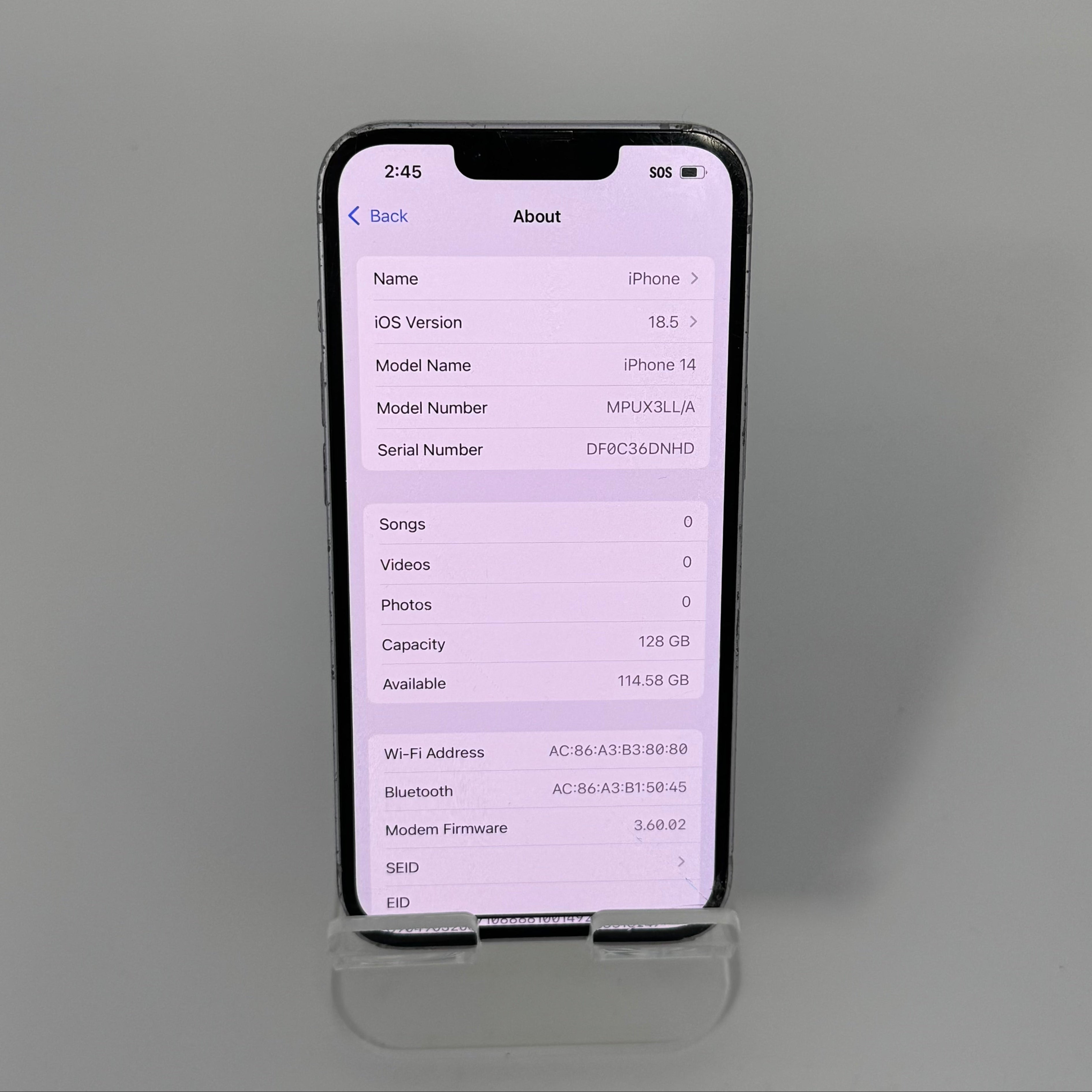 T-Mobile Apple iPhone 14 128GB MPUA3LL/A  BH 85% BH - PARTS ONLY