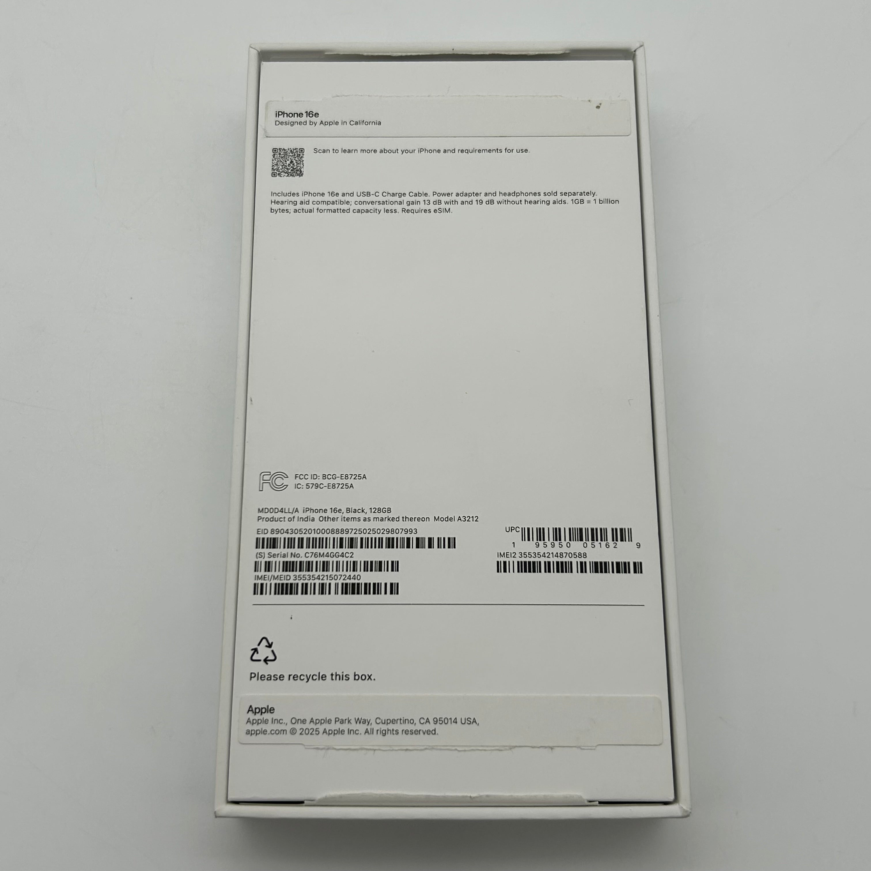 Apple iPhone 16e A3212 (AT&T Locked) 128GB Black For Parts