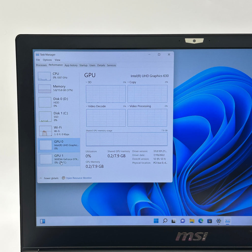 MSI GS63 Stealth 8RE 15.6" FHD 120Hz Intel Core i7-8750H 16GB RAM 256GB SSD 1TB HDD Black Gaming Laptop Used With Box