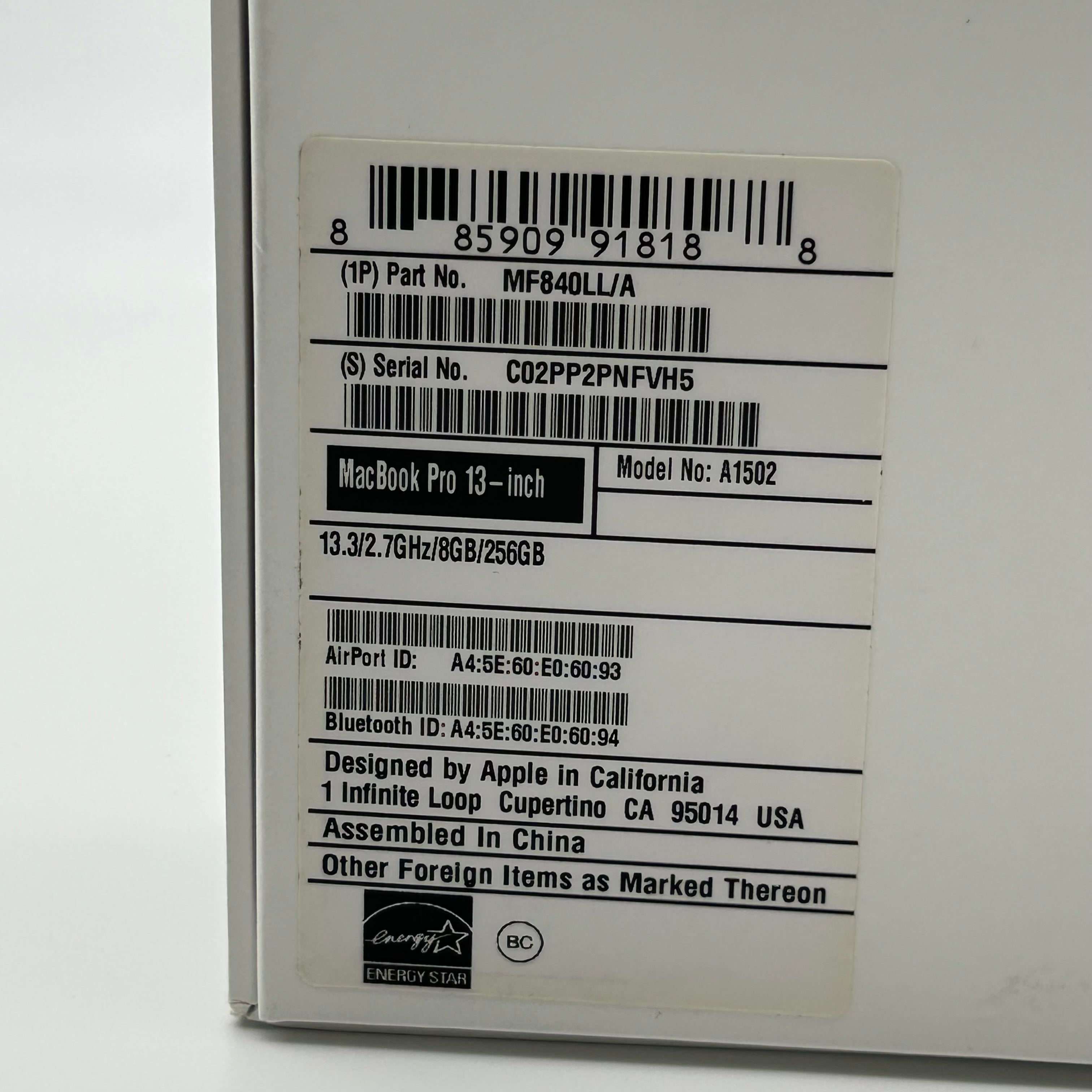 Apple MacBook Pro 13-inch A1502 8GB RAM 256GB SSD Silver - Used