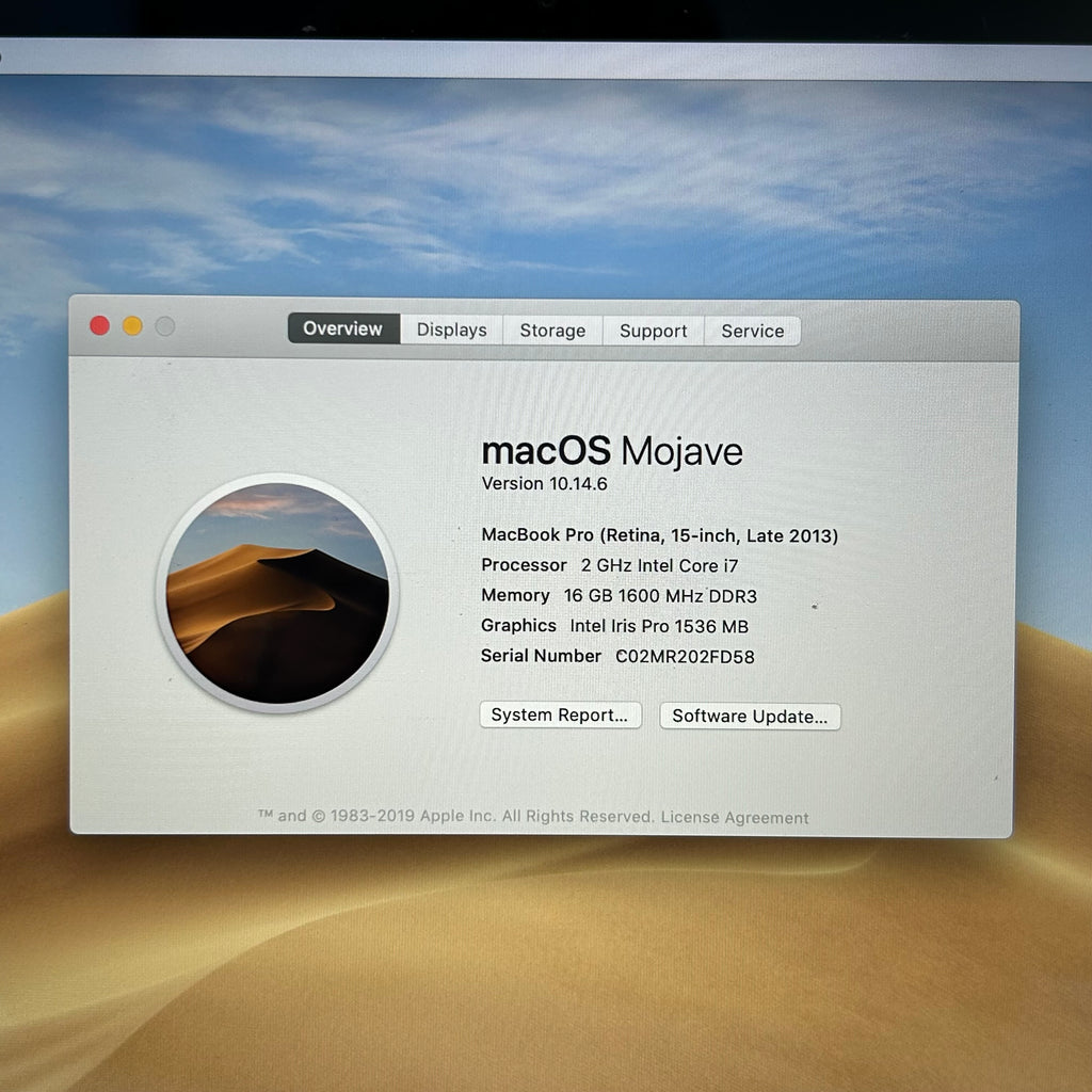 Apple MacBook Pro 15.4” Retina, A1398, 2.4 GHz Quad-Core i7, 16GB RAM, 512GB SSD