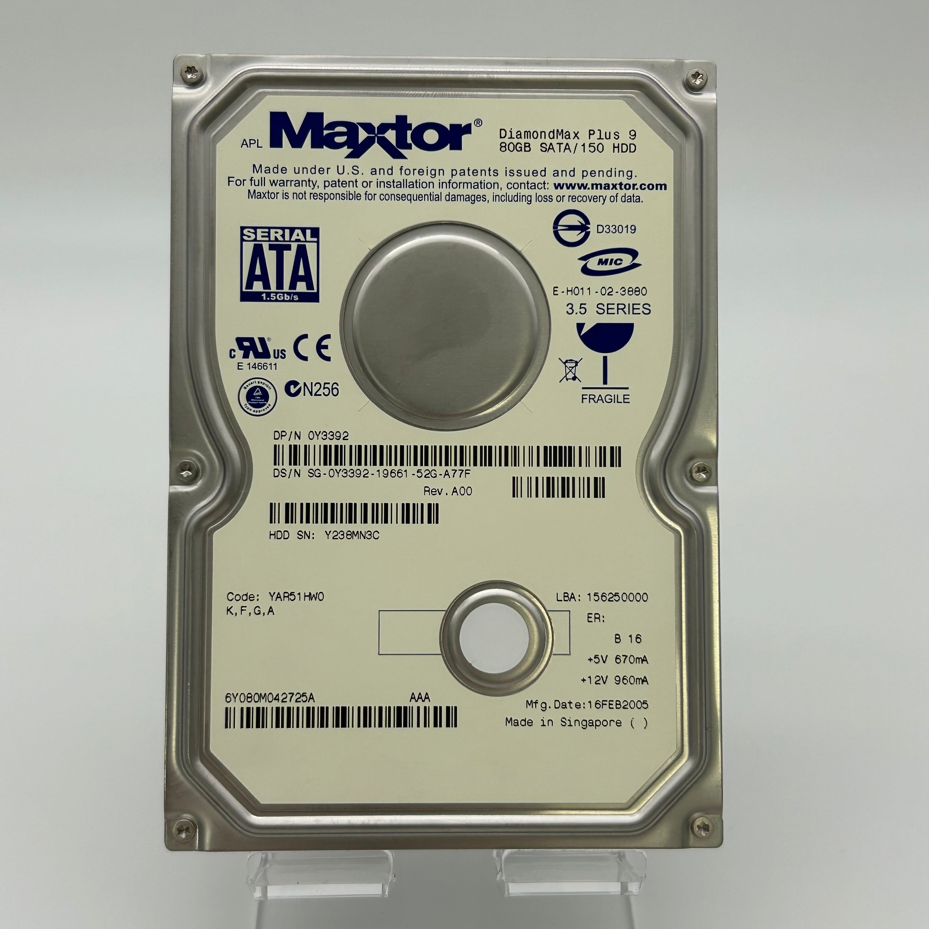 Maxtor DiamondMax Plus 9 80GB SATA 133 HDD 3.5" Hard Drive - Silver - Used