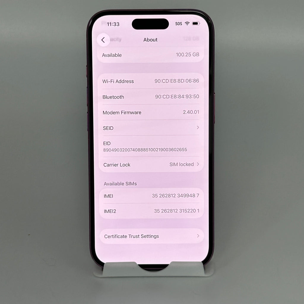 AT&T Apple iPhone 16 128GB A3081 MYAW3LL/A 100% Battery Health Pink Small Cracked