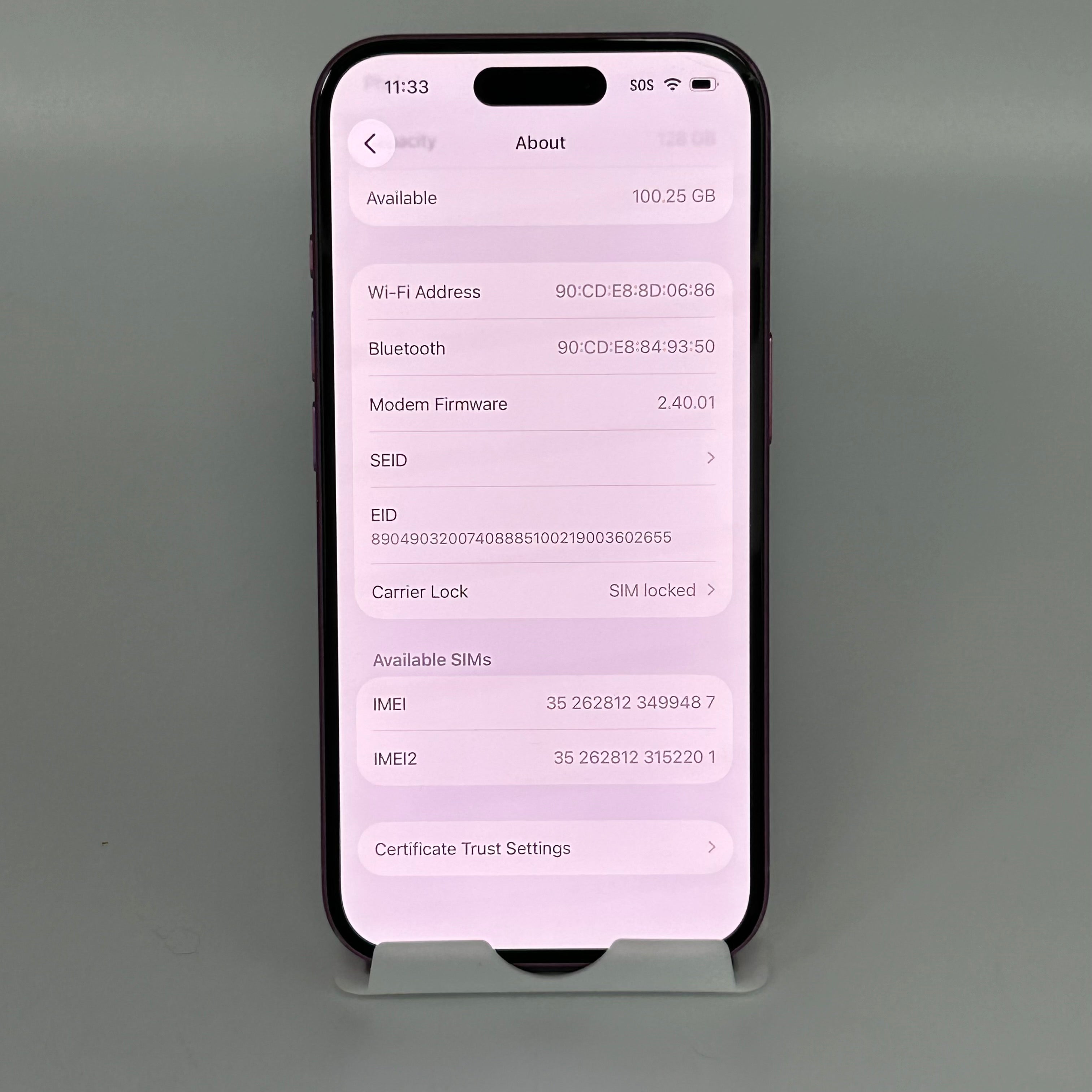 AT&T Apple iPhone 16 128GB A3081 MYAW3LL/A 100% Battery Health Pink Small Cracked