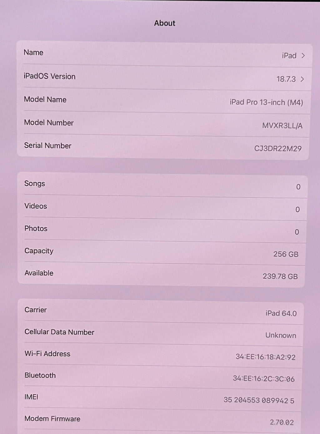 Apple iPad Pro 13-inch M4 Wi-Fi + Cellular A2926 MVXT3LL/A 256GB Battery 100%