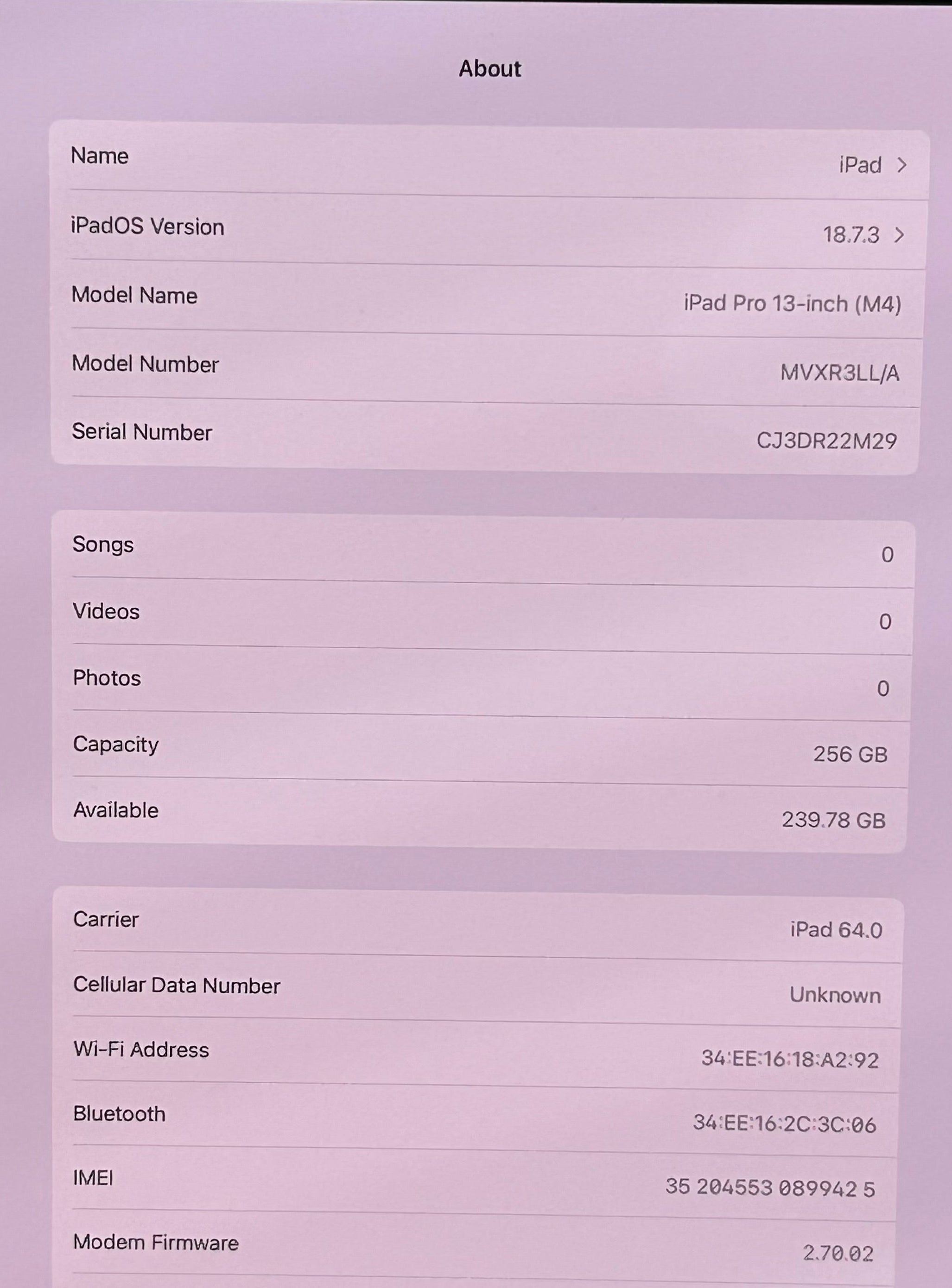 Apple iPad Pro 13-inch M4 Wi-Fi + Cellular A2926 MVXT3LL/A 256GB Battery 100%