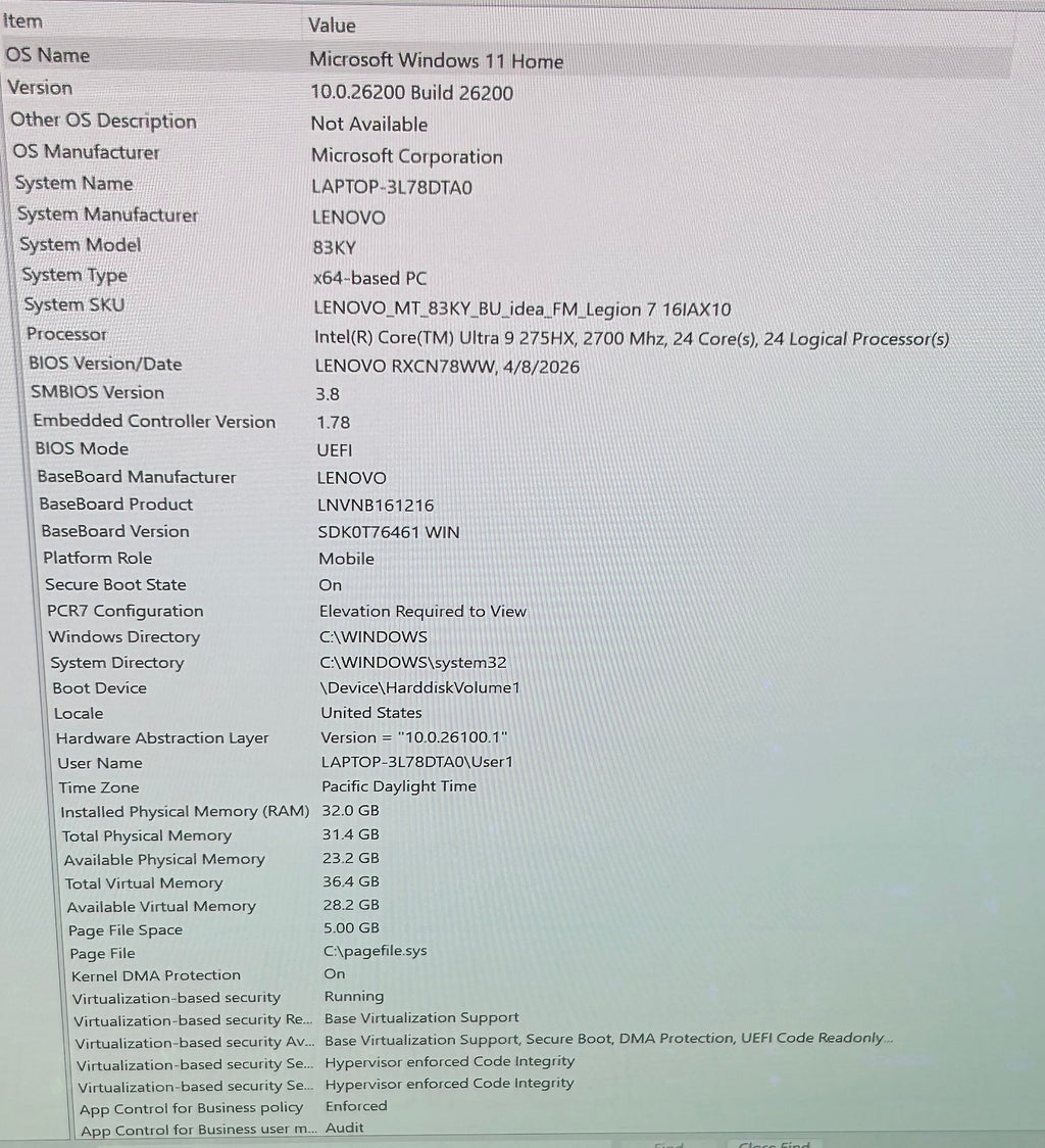 Lenovo Legion 7 16IAX10 16" Core Ultra 9 275HX 2.7GHz 32GB RAM 1TB SSD GeForce RTX 5070